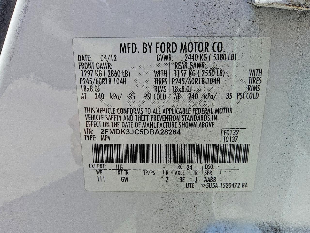 2013 Ford Edge Sel White vin: 2FMDK3JC5DBA28284