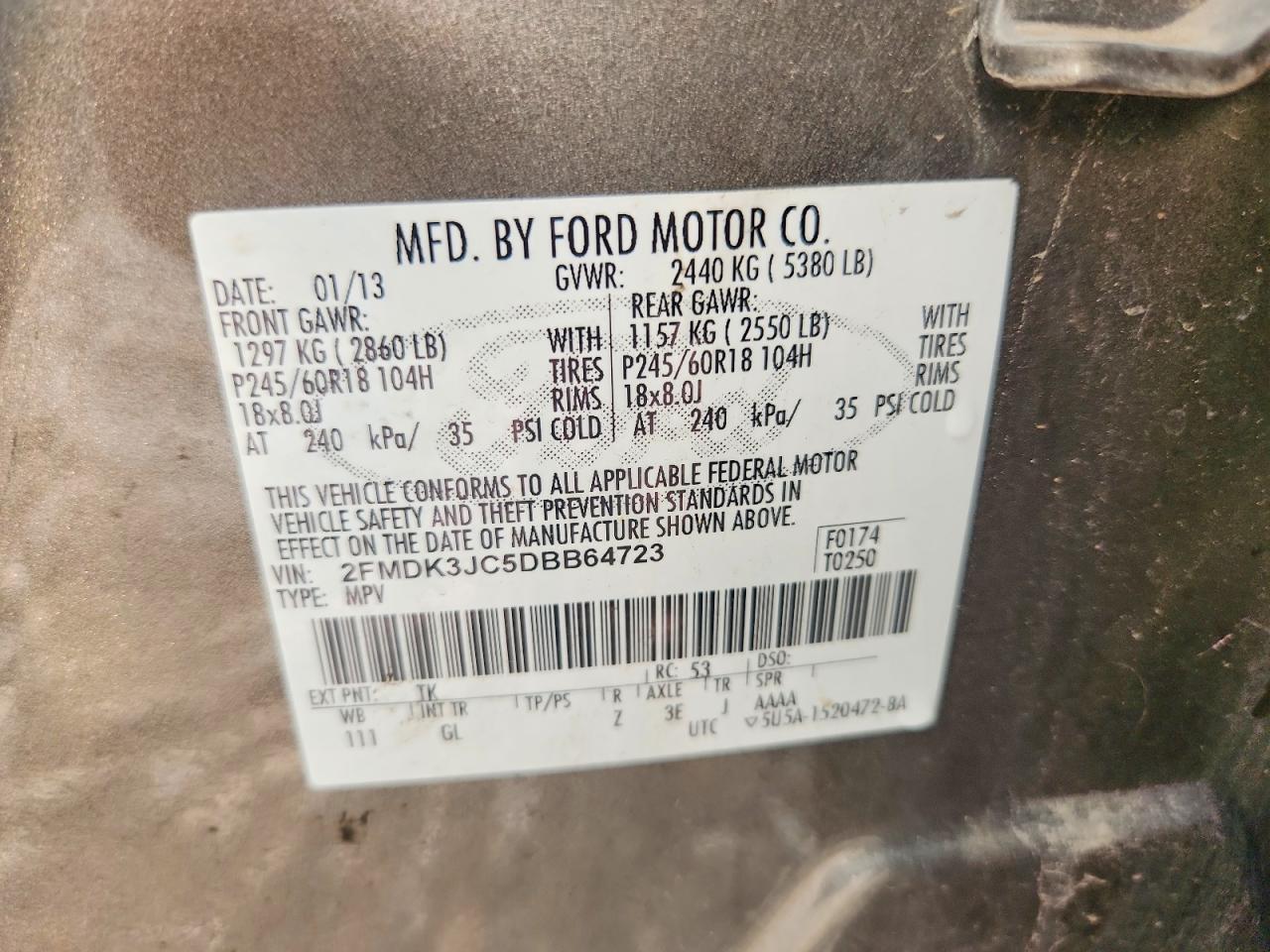 2013 Ford Edge Sel Gray vin: 2FMDK3JC5DBB64723