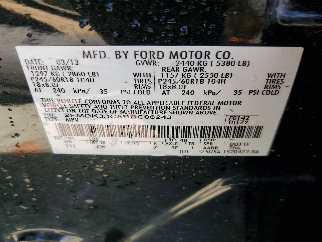 2013 Ford Edge Sel Black vin: 2FMDK3JC5DBC06243