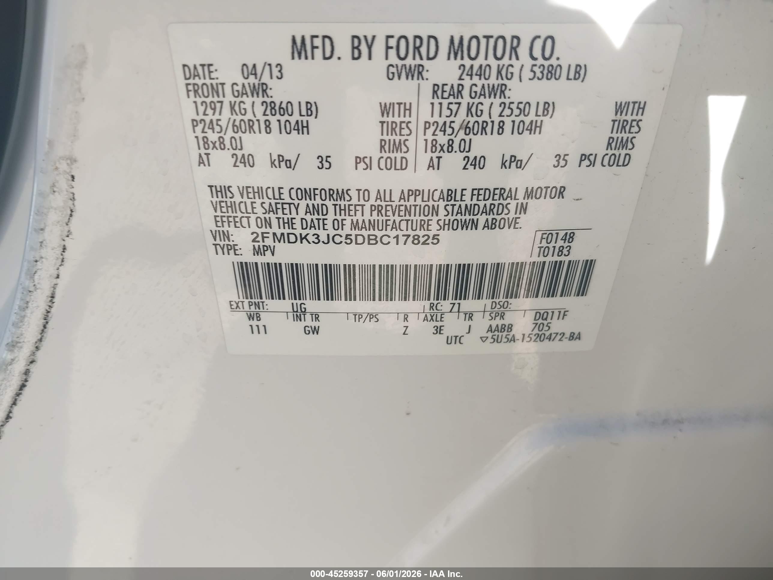 2013 Ford Edge Sel White vin: 2FMDK3JC5DBC17825