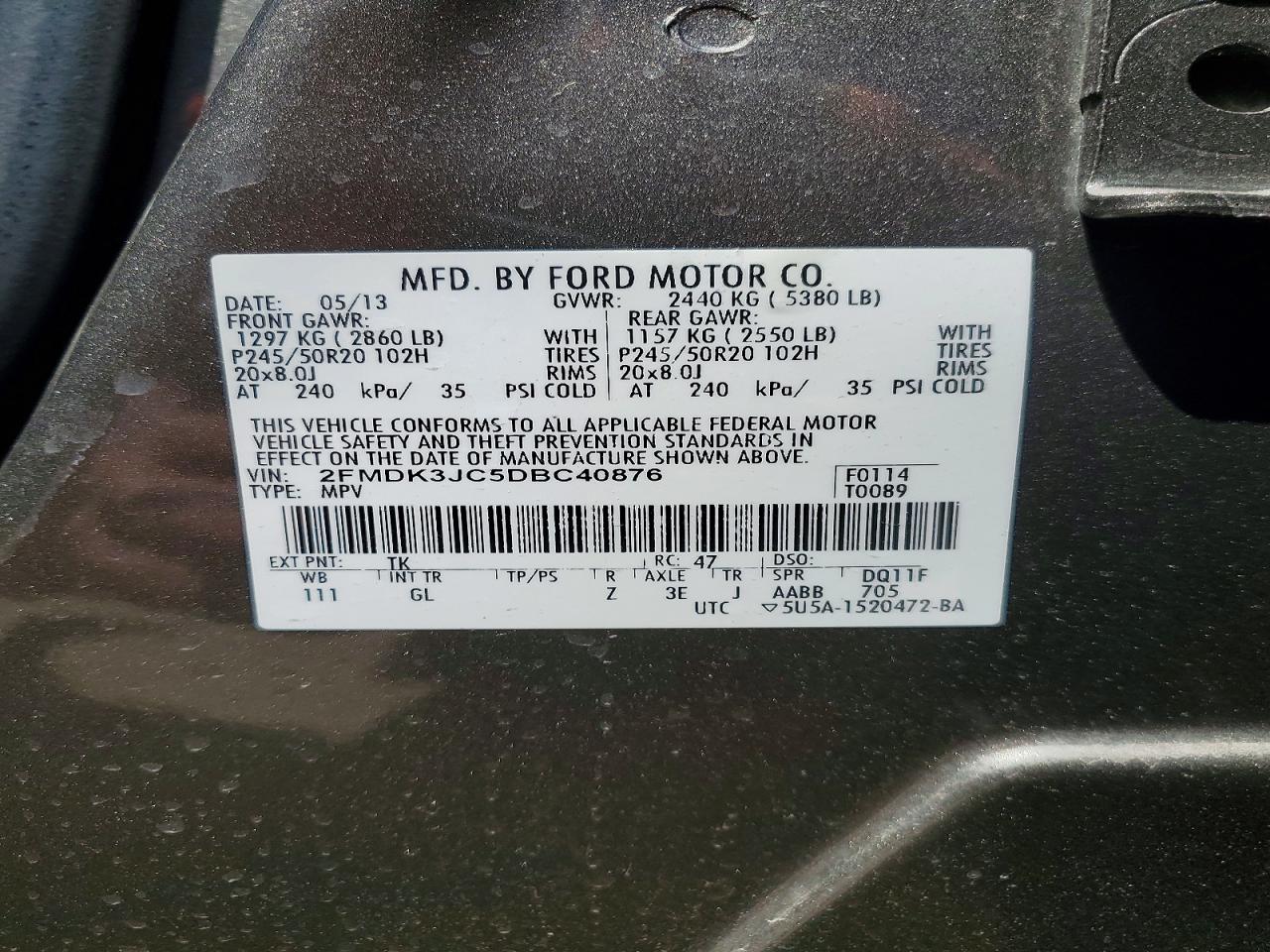 2013 Ford Edge Sel Серый vin: 2FMDK3JC5DBC40876
