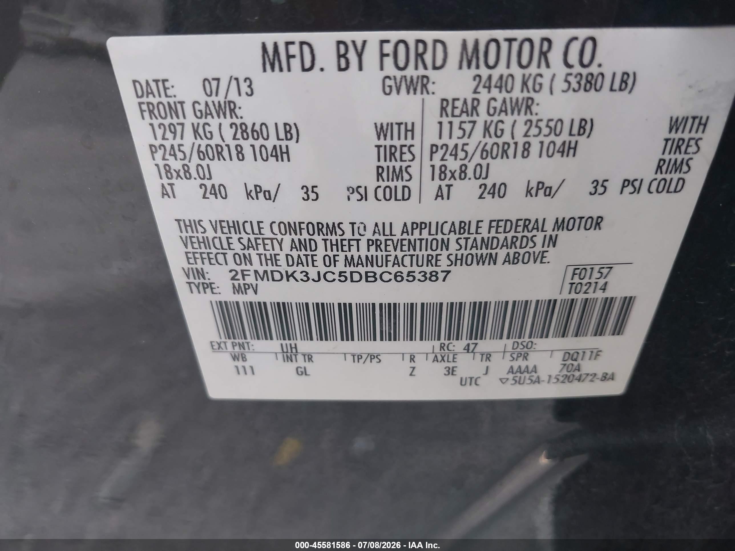 2013 Ford Edge Sel Black vin: 2FMDK3JC5DBC65387