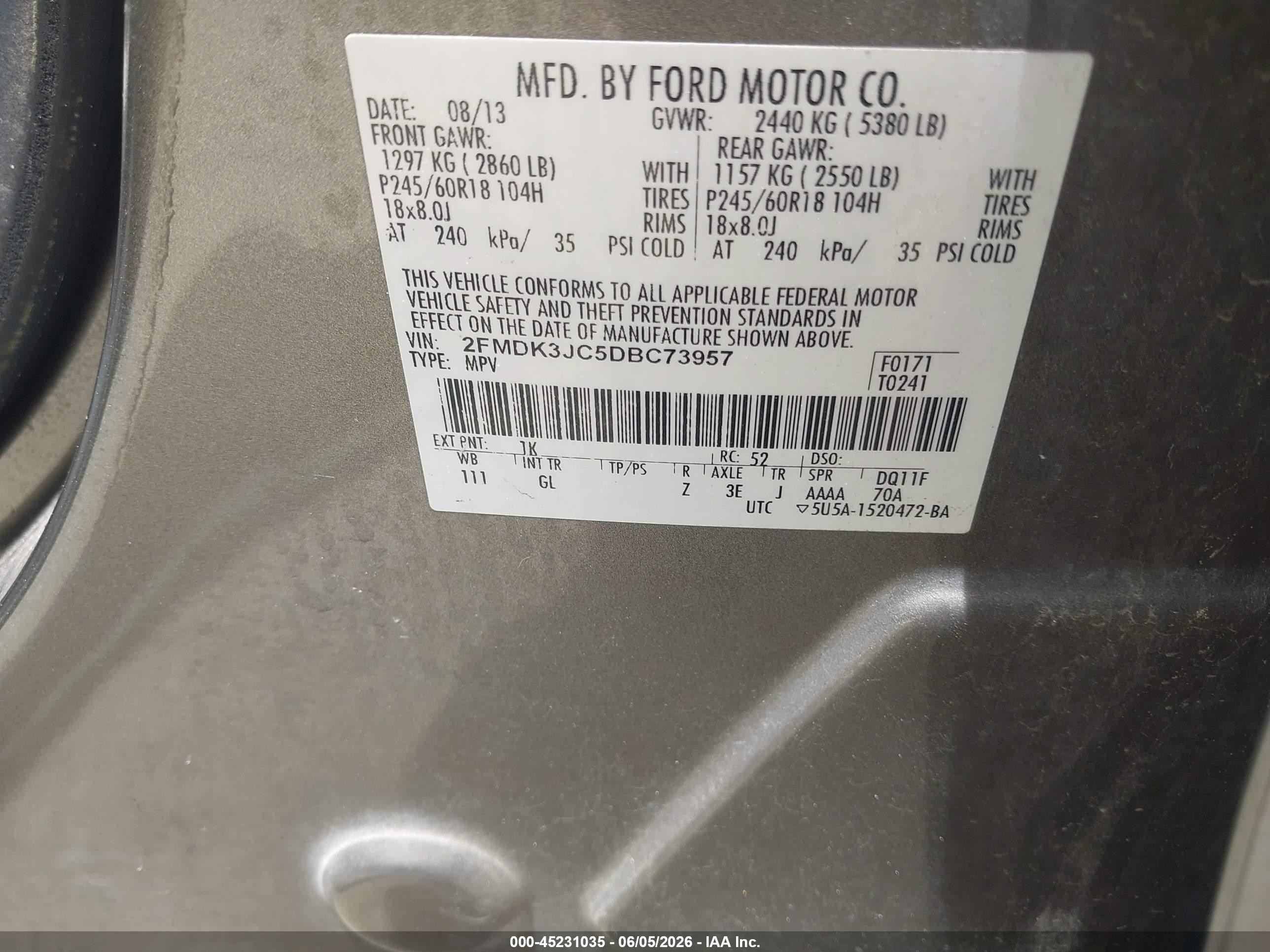 2013 Ford Edge Sel Gray vin: 2FMDK3JC5DBC73957