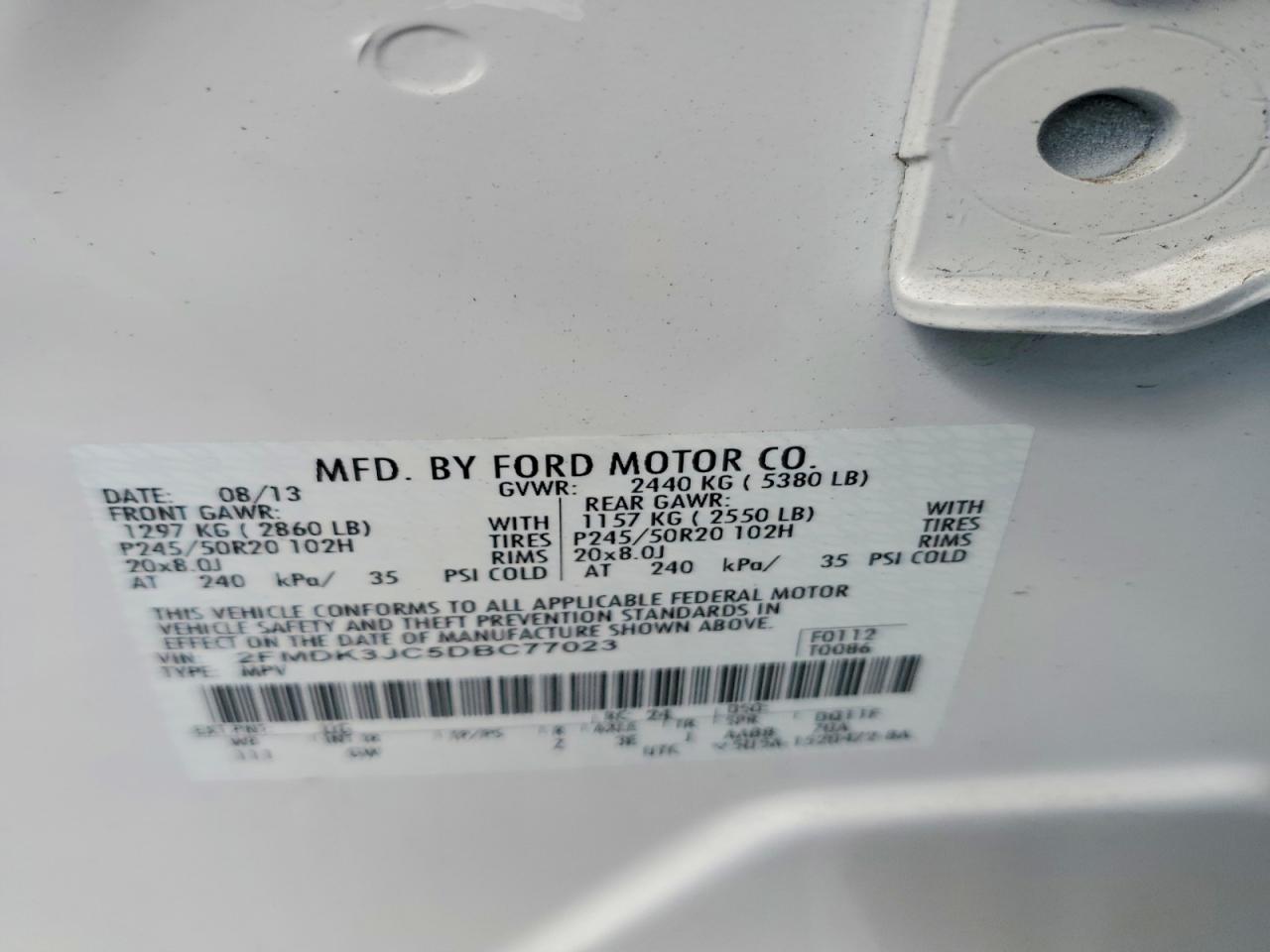 2013 Ford Edge Sel Белый vin: 2FMDK3JC5DBC77023