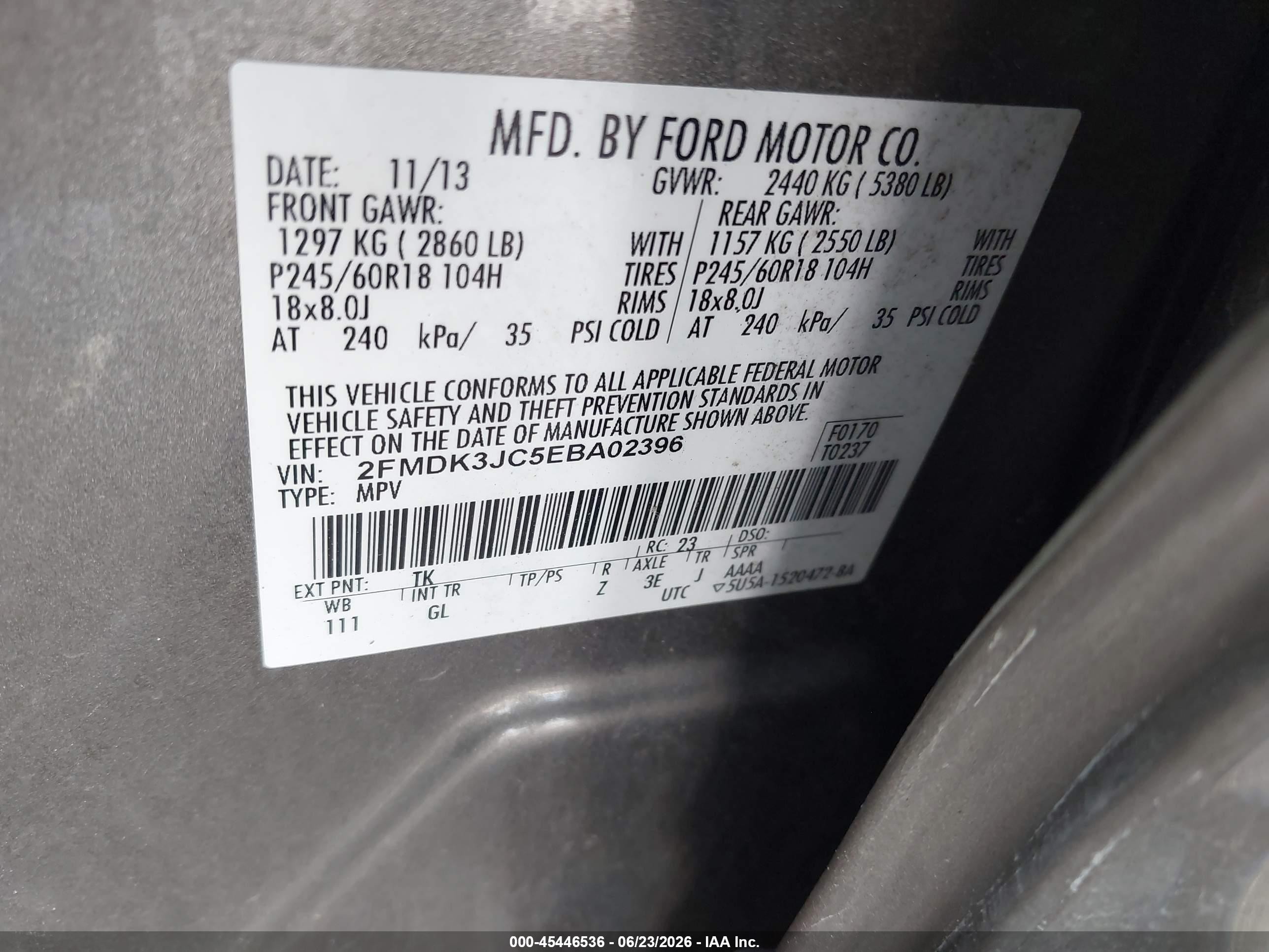2014 Ford Edge Sel Gray vin: 2FMDK3JC5EBA02396