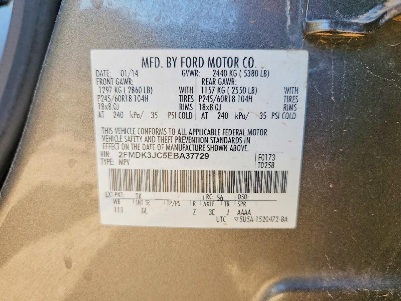 2014 Ford Edge Sel Gray vin: 2FMDK3JC5EBA37729