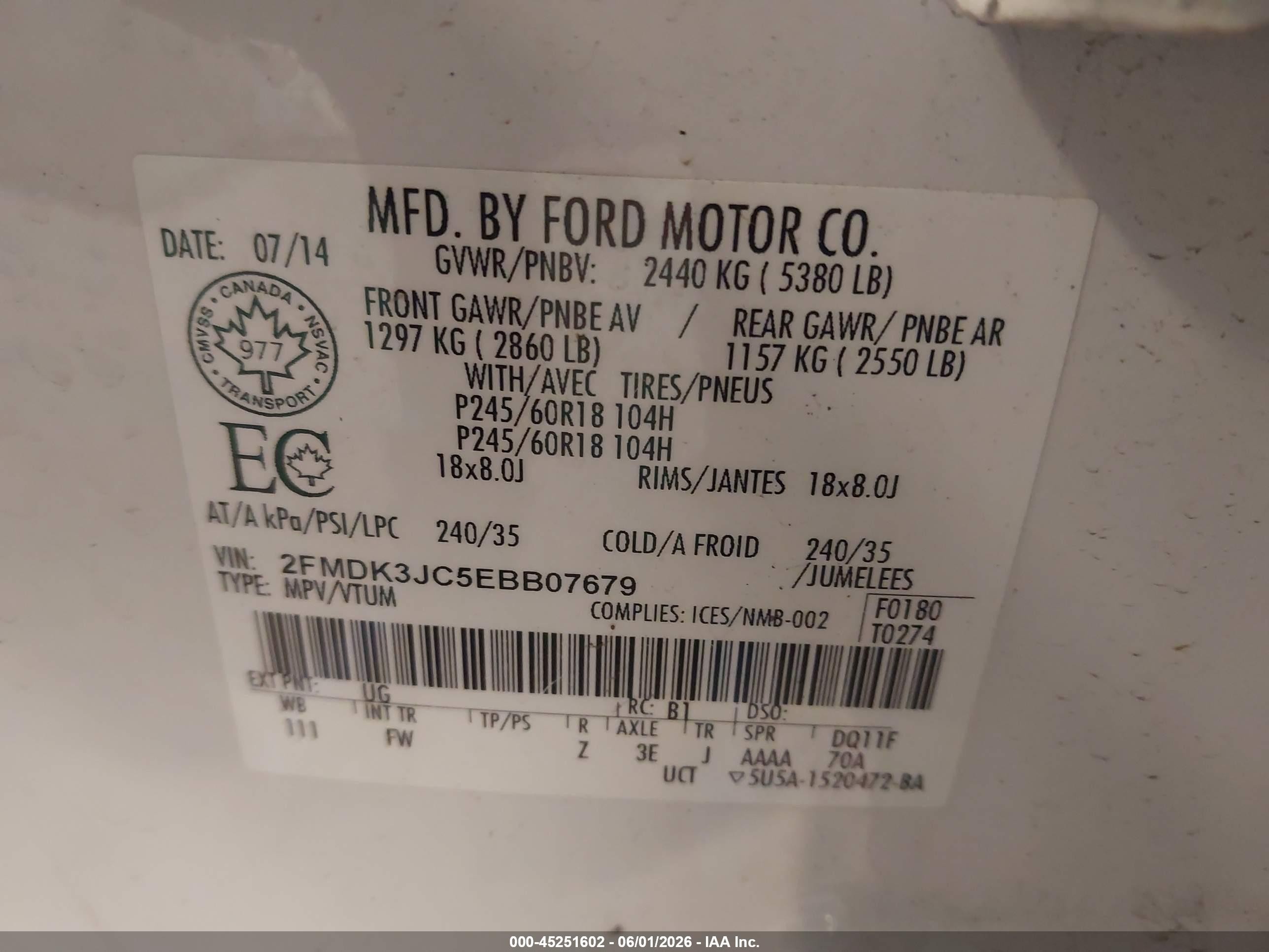 2014 Ford Edge Sel White vin: 2FMDK3JC5EBB07679