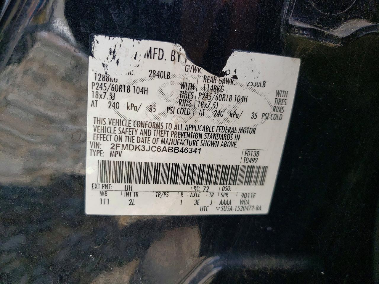 2010 Ford Edge Sel Black vin: 2FMDK3JC6ABB46341