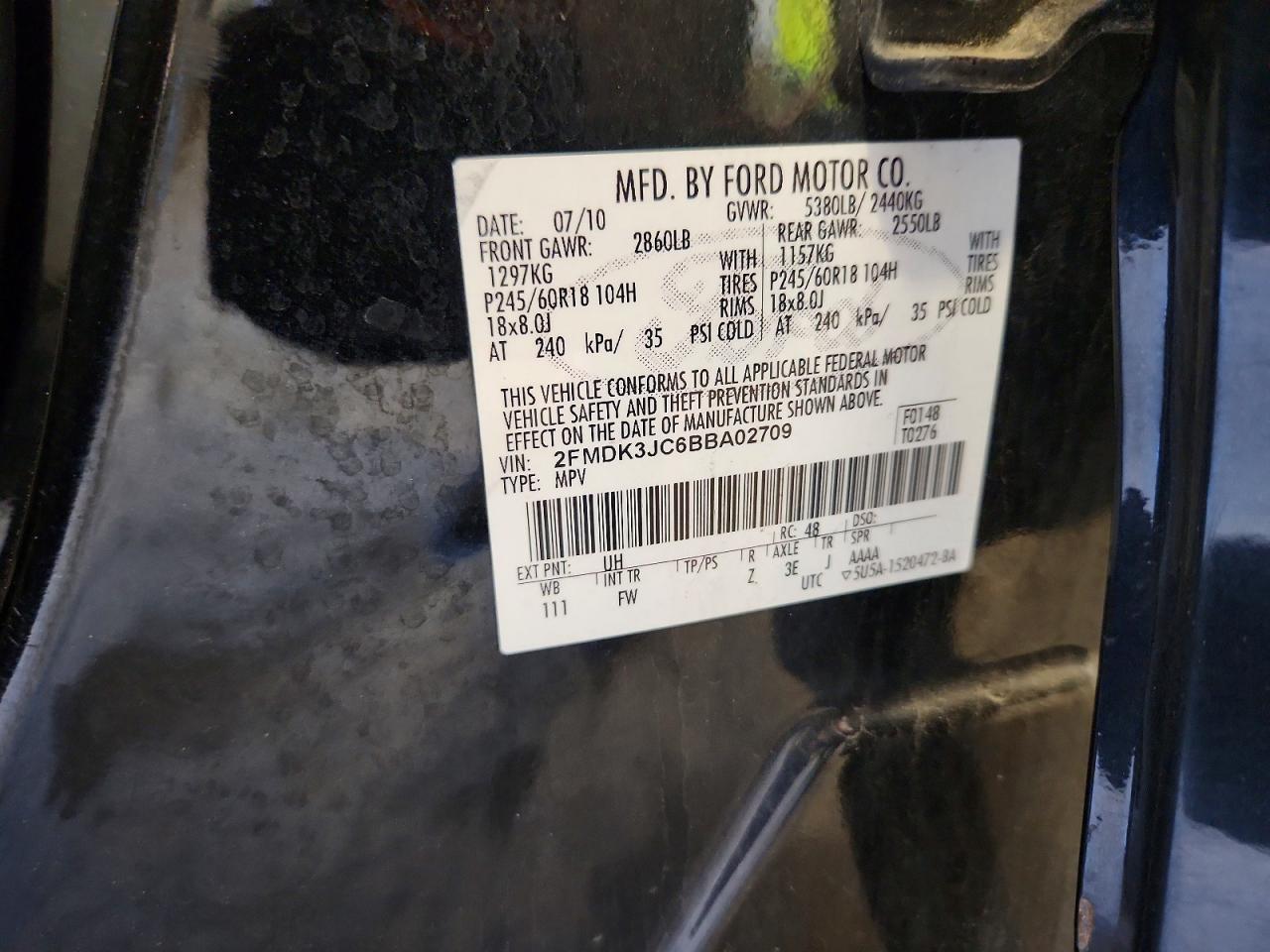 2011 Ford Edge Черный vin: 2FMDK3JC6BBA02709