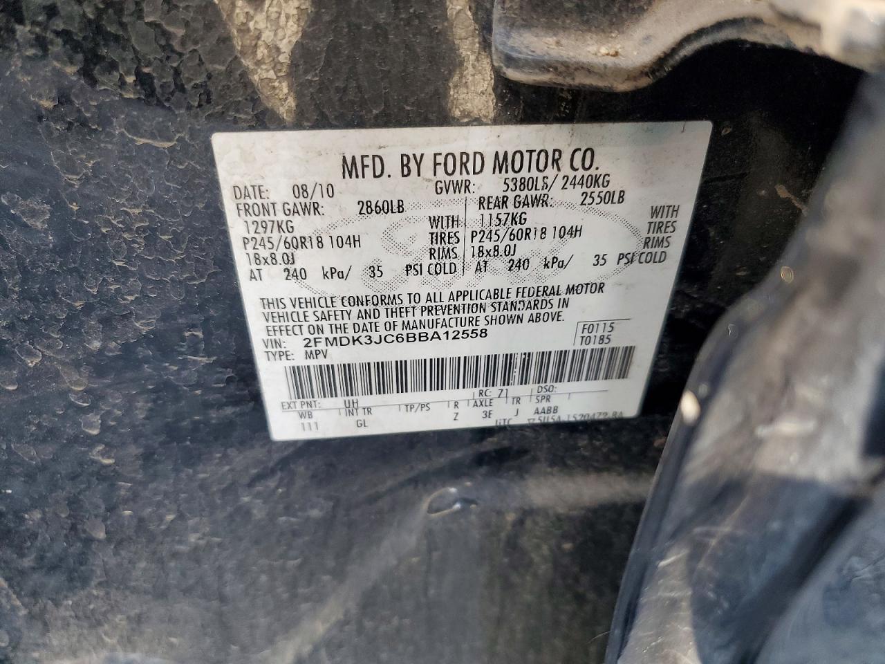 2011 Ford Edge Sel Black vin: 2FMDK3JC6BBA12558