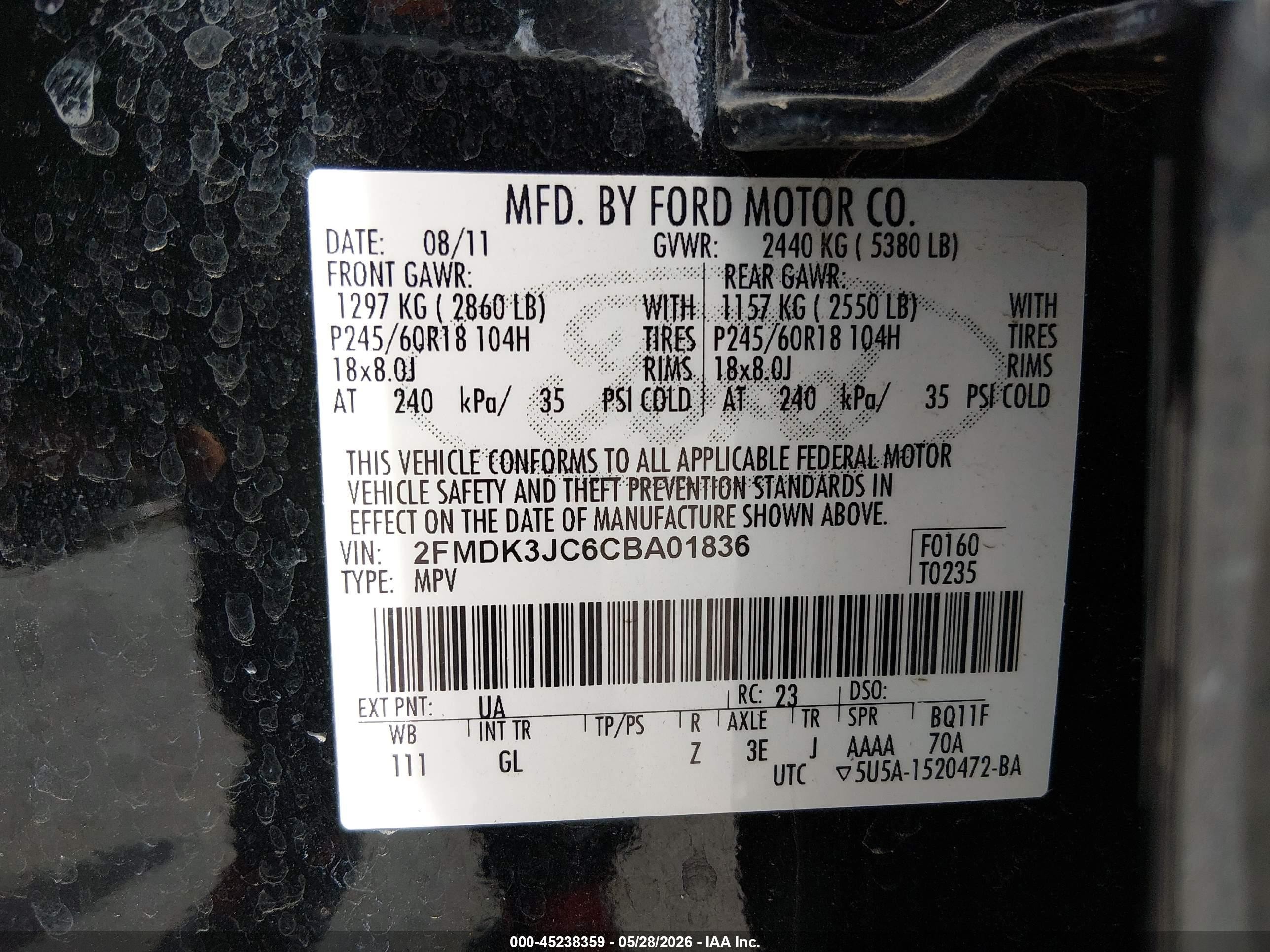 2012 Ford Edge Sel Black vin: 2FMDK3JC6CBA01836