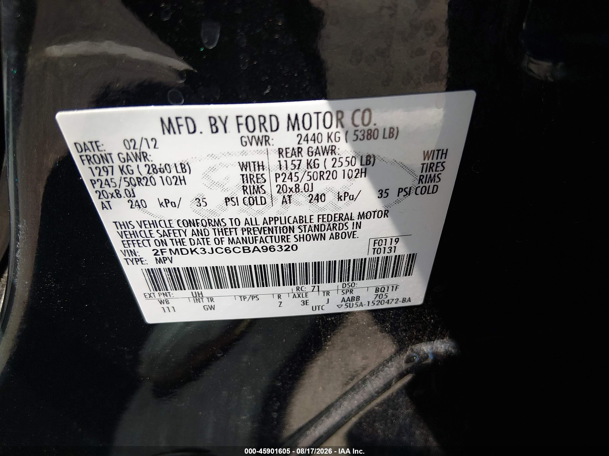 2012 Ford Edge Sel Черный vin: 2FMDK3JC6CBA96320