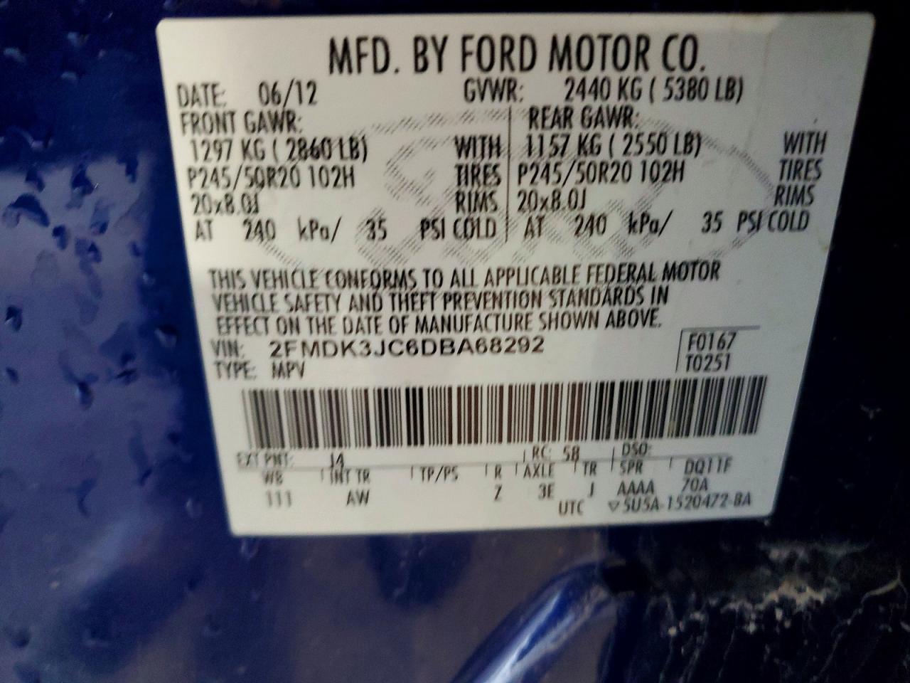 2013 Ford Edge Sel Blue vin: 2FMDK3JC6DBA68292