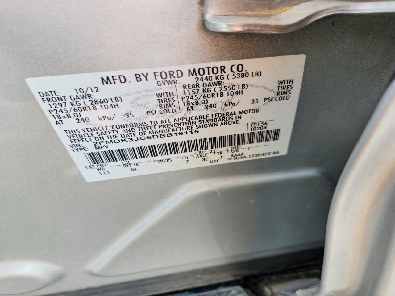 2013 Ford Edge Sel Silver vin: 2FMDK3JC6DBB16115