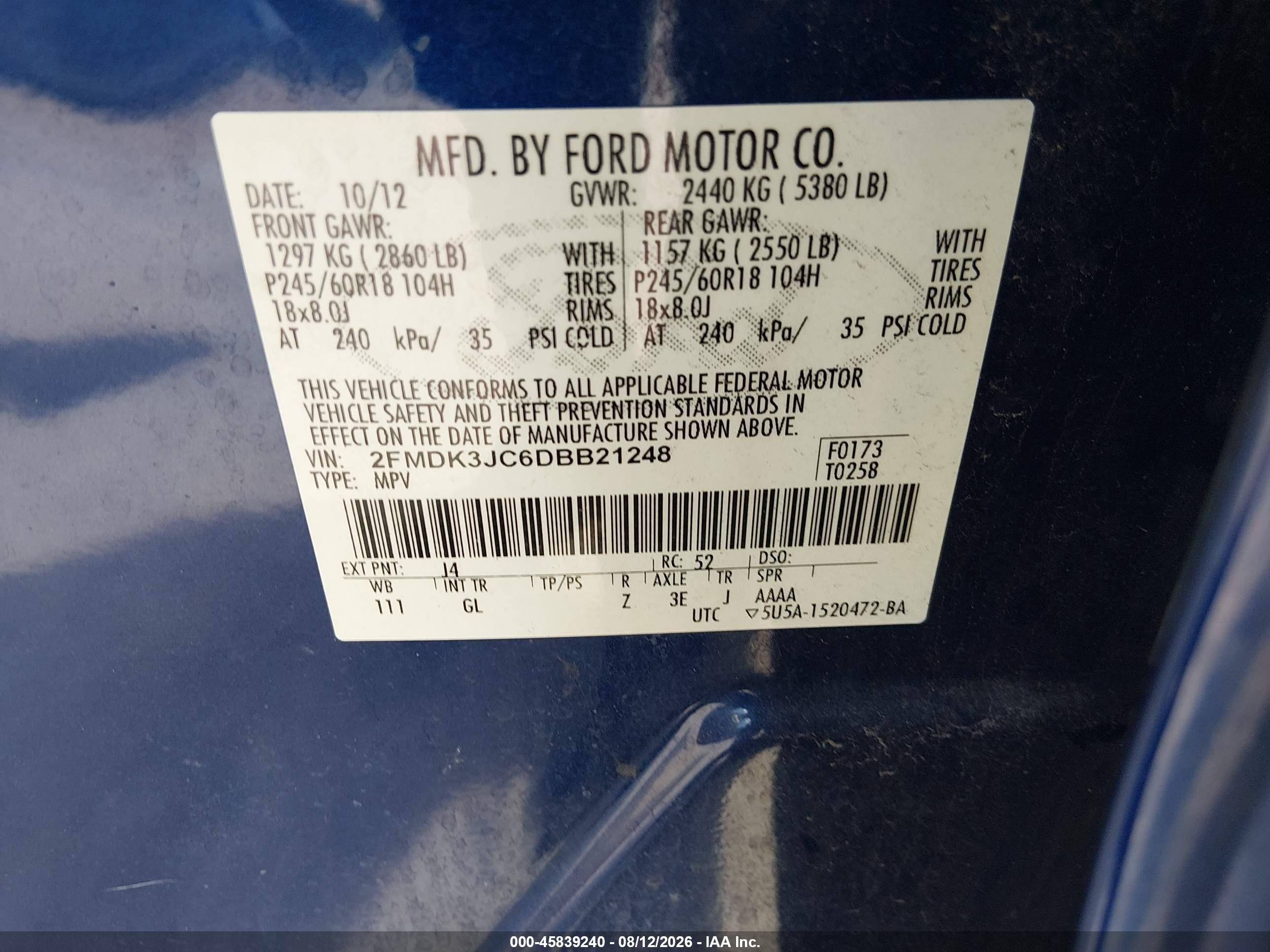 2013 Ford Edge Sel Синий vin: 2FMDK3JC6DBB21248