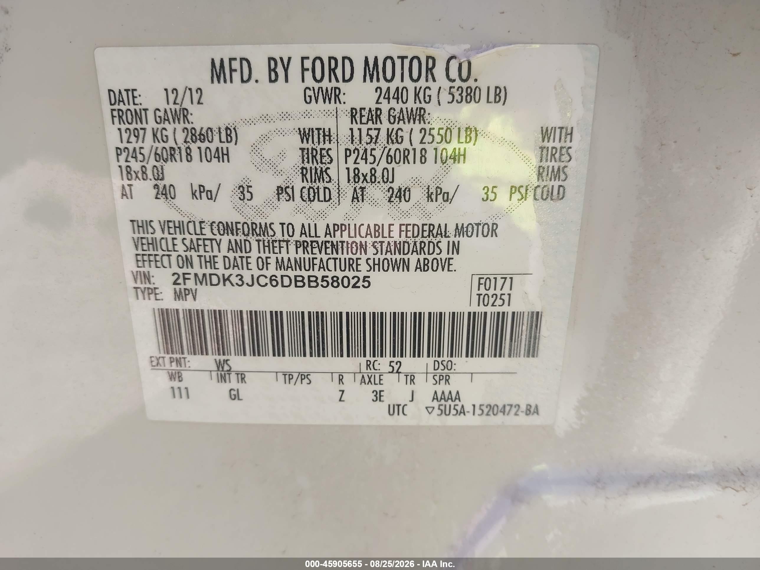 2013 Ford Edge Sel White vin: 2FMDK3JC6DBB58025