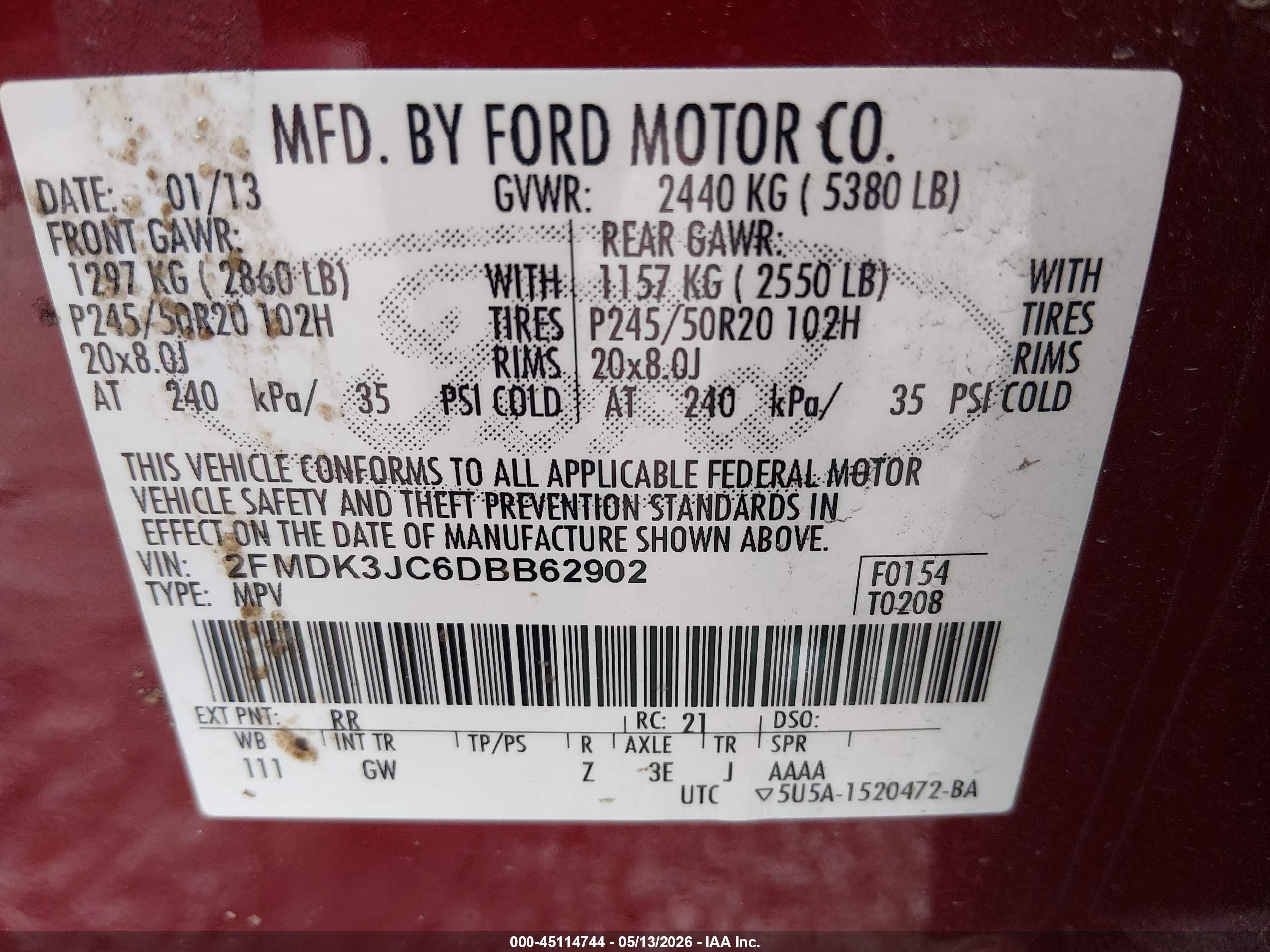 2013 Ford Edge Sel Red vin: 2FMDK3JC6DBB62902