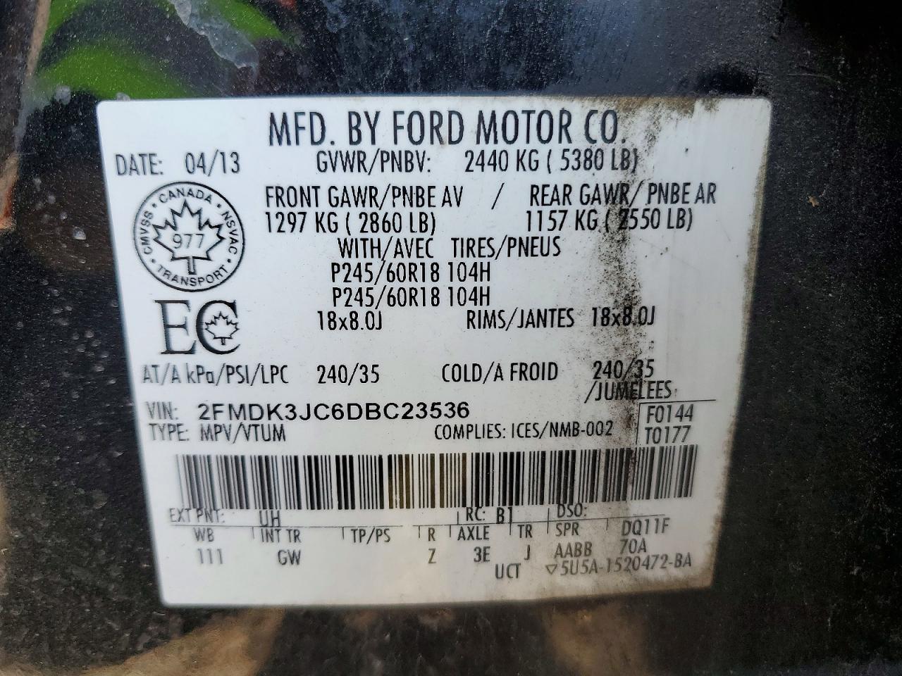 2013 Ford Edge Sel Black vin: 2FMDK3JC6DBC23536