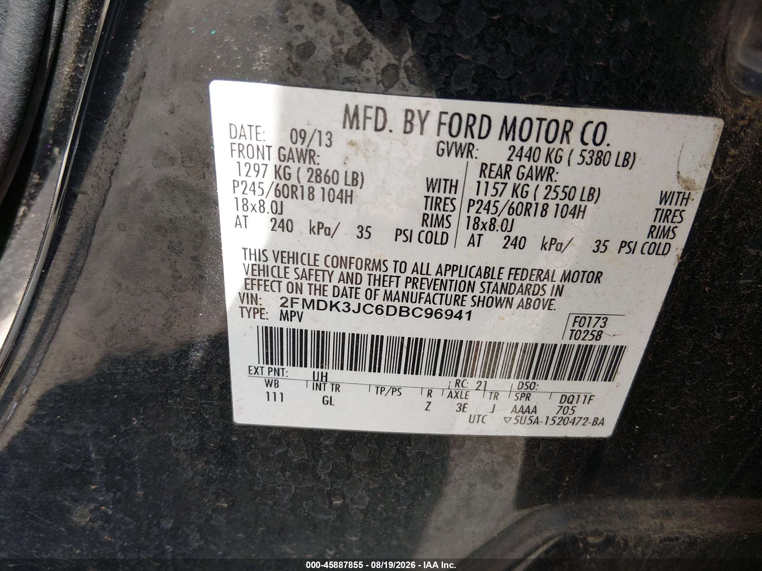 2013 Ford Edge Sel Black vin: 2FMDK3JC6DBC96941