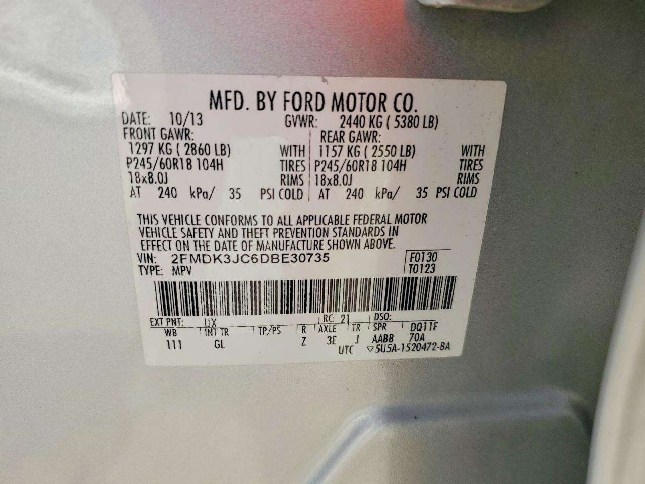 2013 Ford Edge Sel Silver vin: 2FMDK3JC6DBE30735