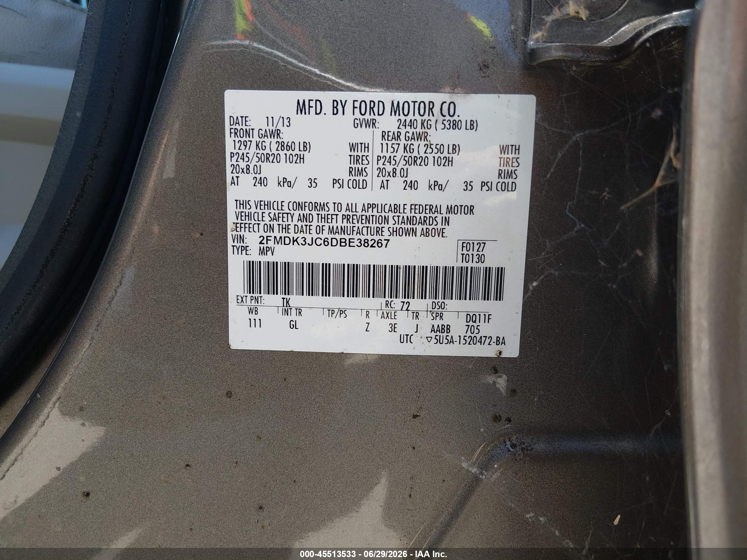 2013 Ford Edge Sel Gray vin: 2FMDK3JC6DBE38267