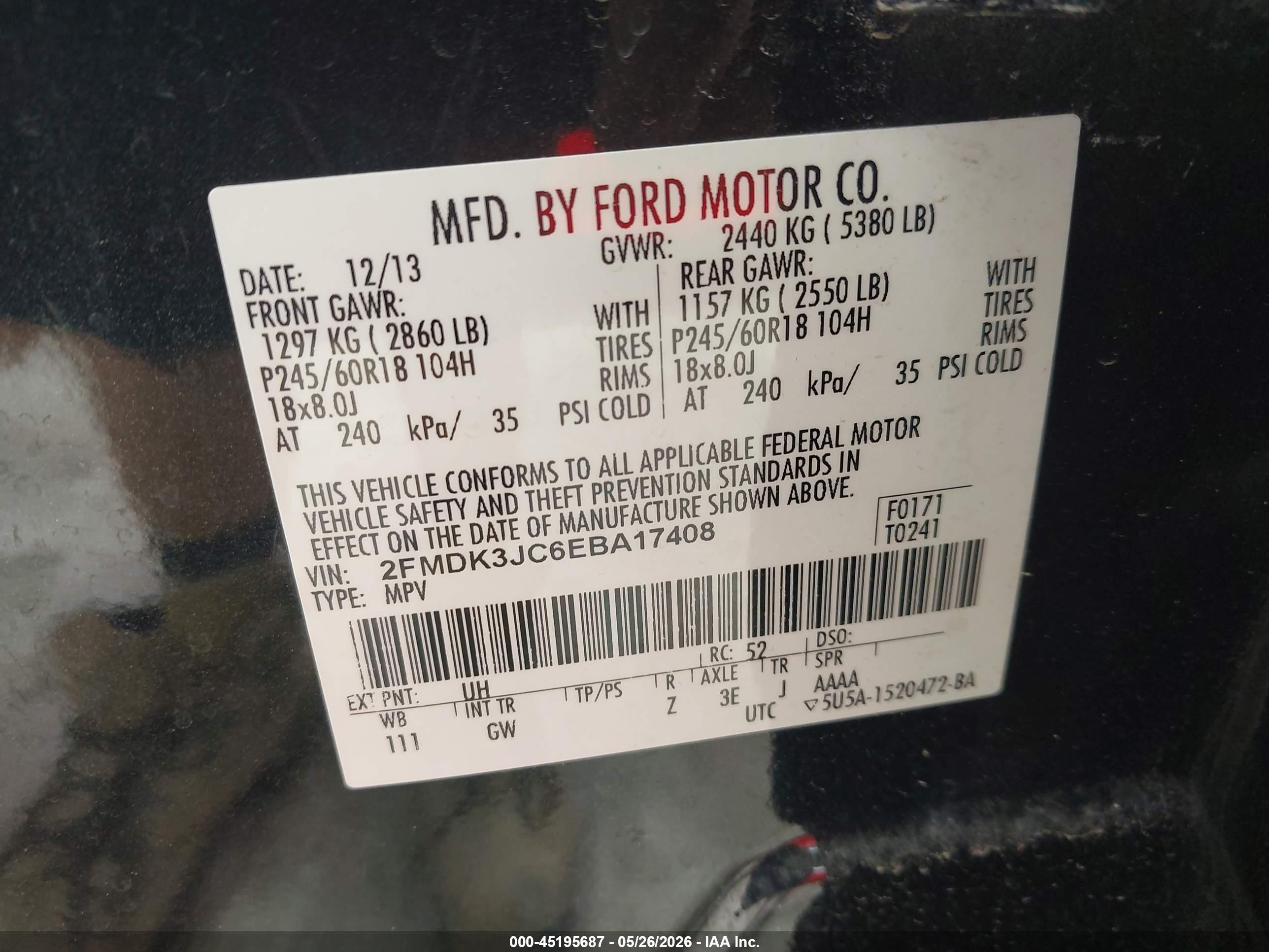 2014 Ford Edge Sel Black vin: 2FMDK3JC6EBA17408