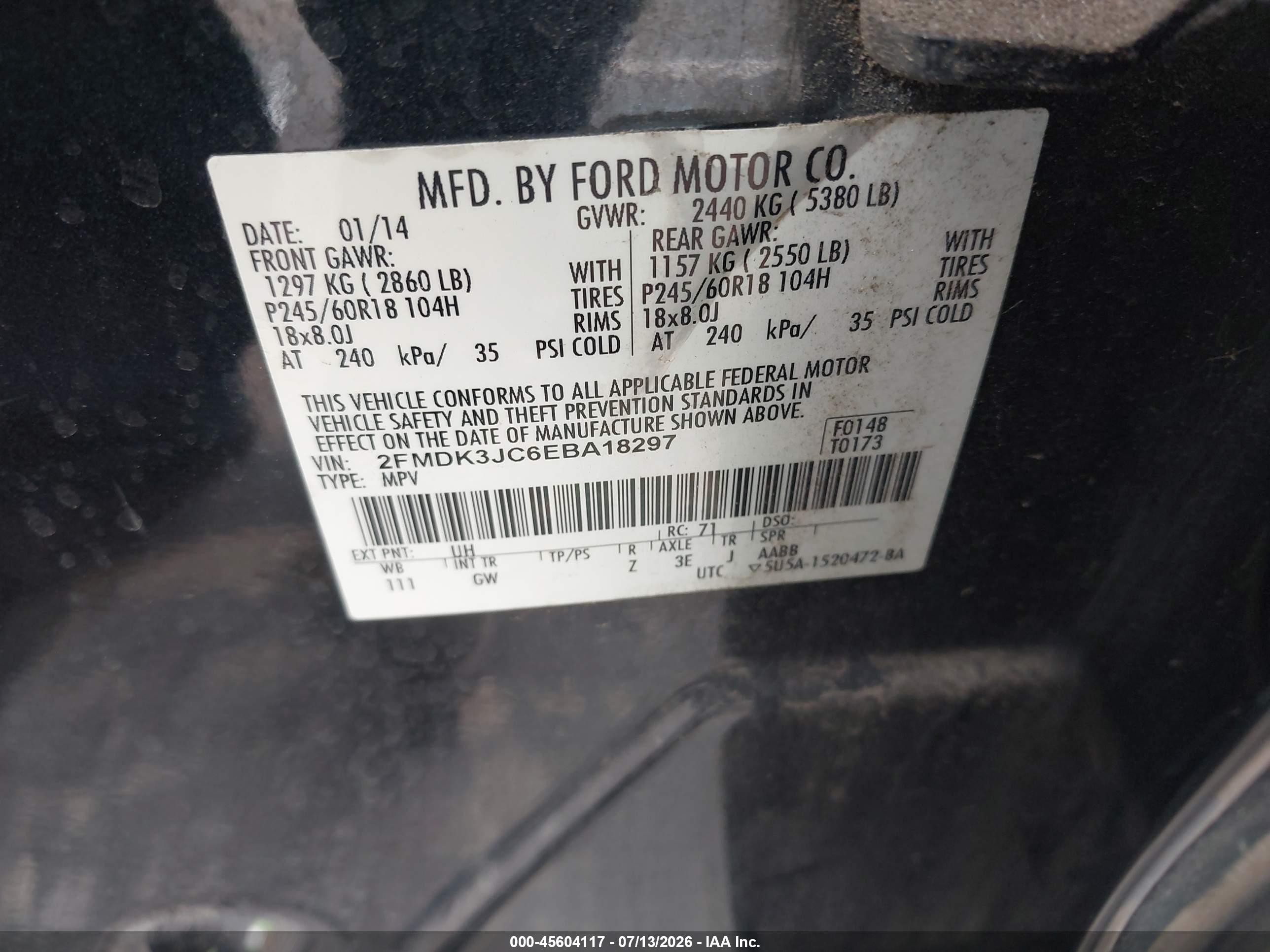 2014 Ford Edge Sel Black vin: 2FMDK3JC6EBA18297