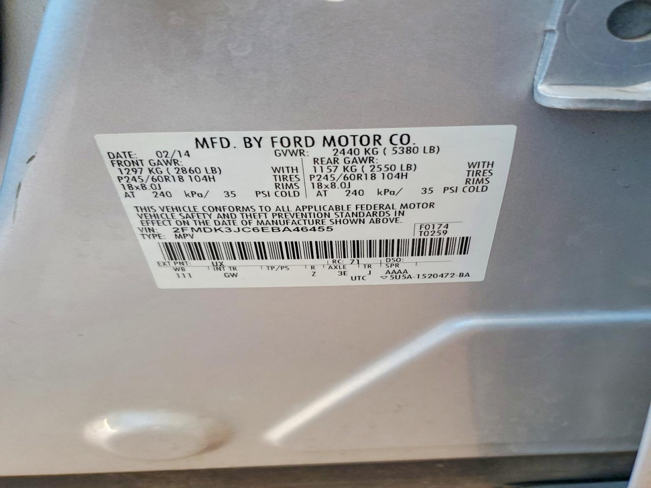 2014 Ford Edge Sel Silver vin: 2FMDK3JC6EBA46455