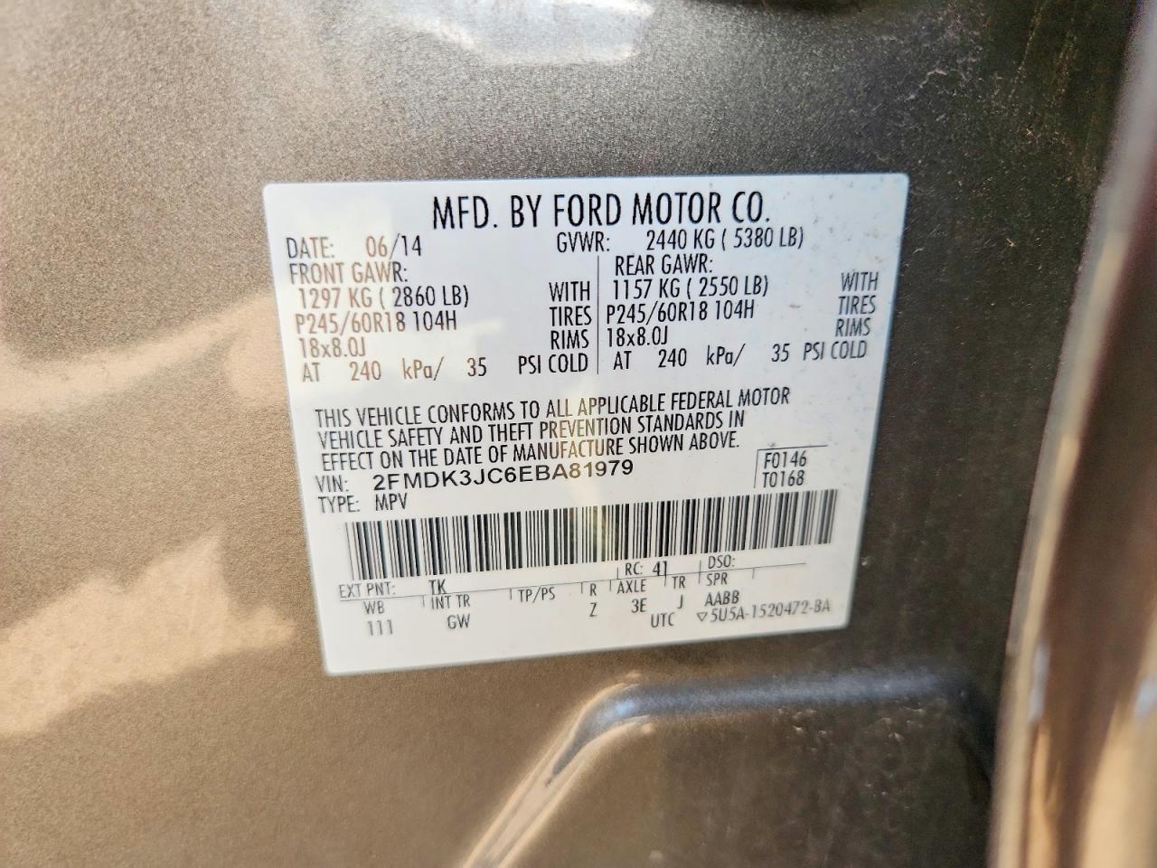 2014 Ford Edge Sel Gray vin: 2FMDK3JC6EBA81979