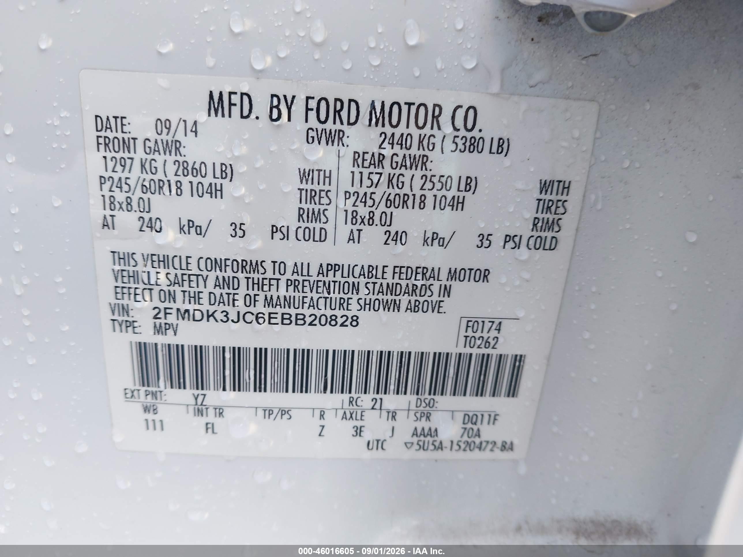 2014 Ford Edge Sel Белый vin: 2FMDK3JC6EBB20828