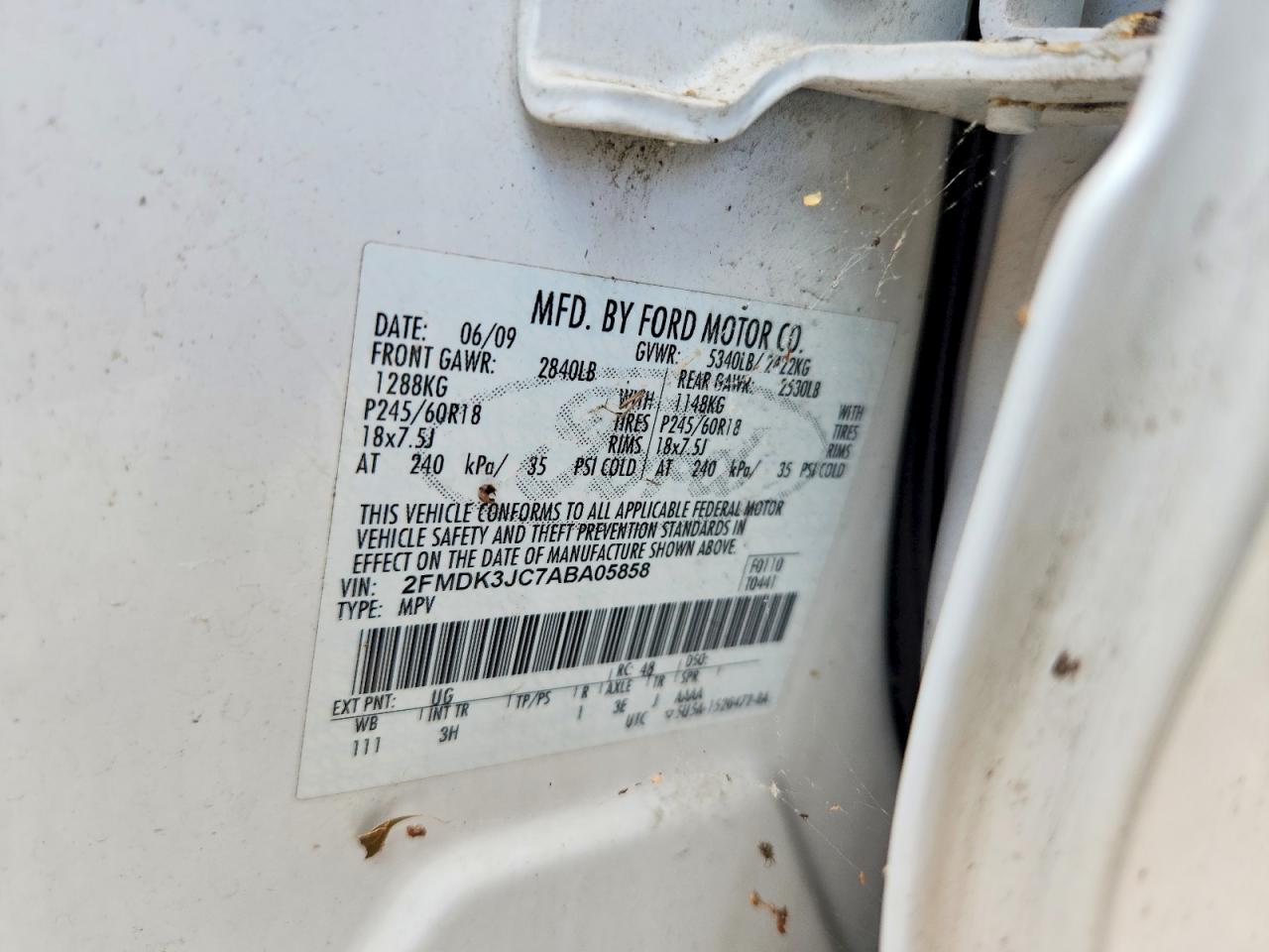 2010 Ford Edge Sel Белый vin: 2FMDK3JC7ABA05858
