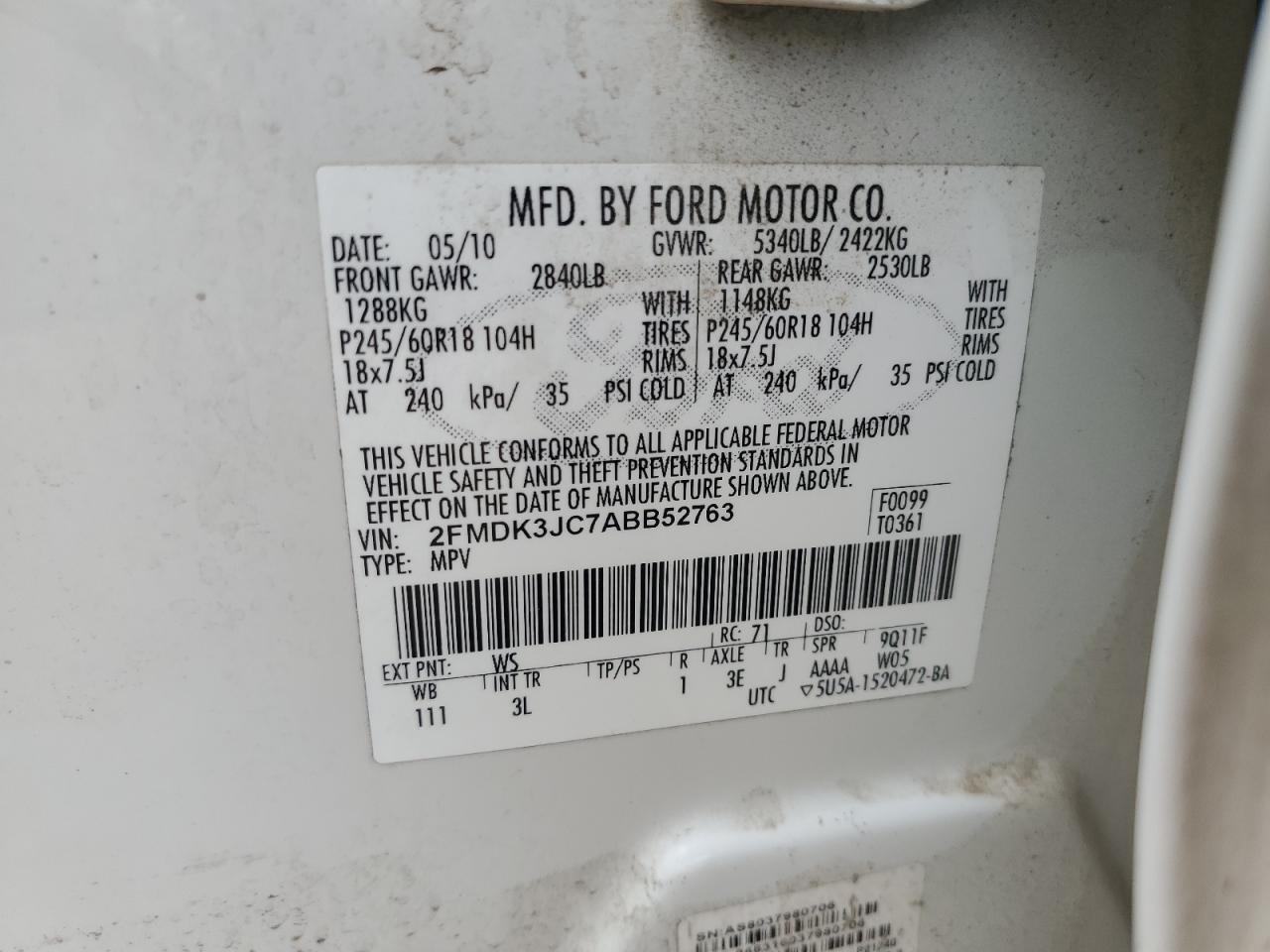 2010 Ford Edge Sel White vin: 2FMDK3JC7ABB52763