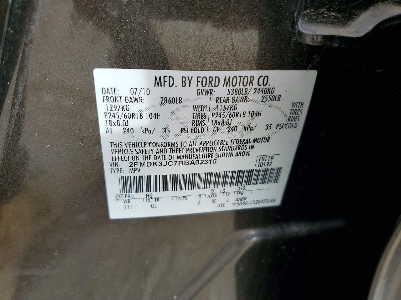 2011 Ford Edge Sel Brown vin: 2FMDK3JC7BBA02315