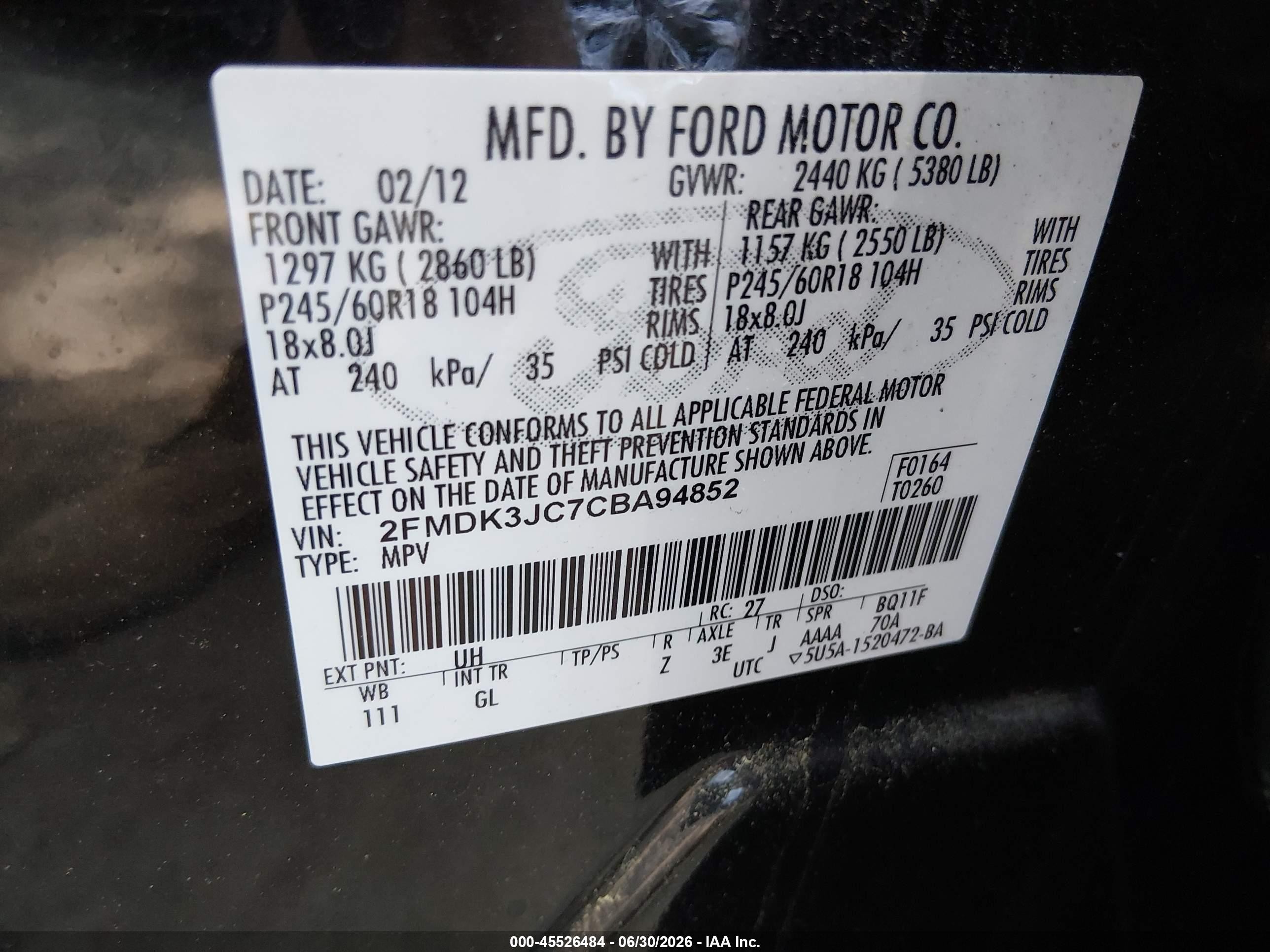 2012 Ford Edge Sel Blue vin: 2FMDK3JC7CBA94852