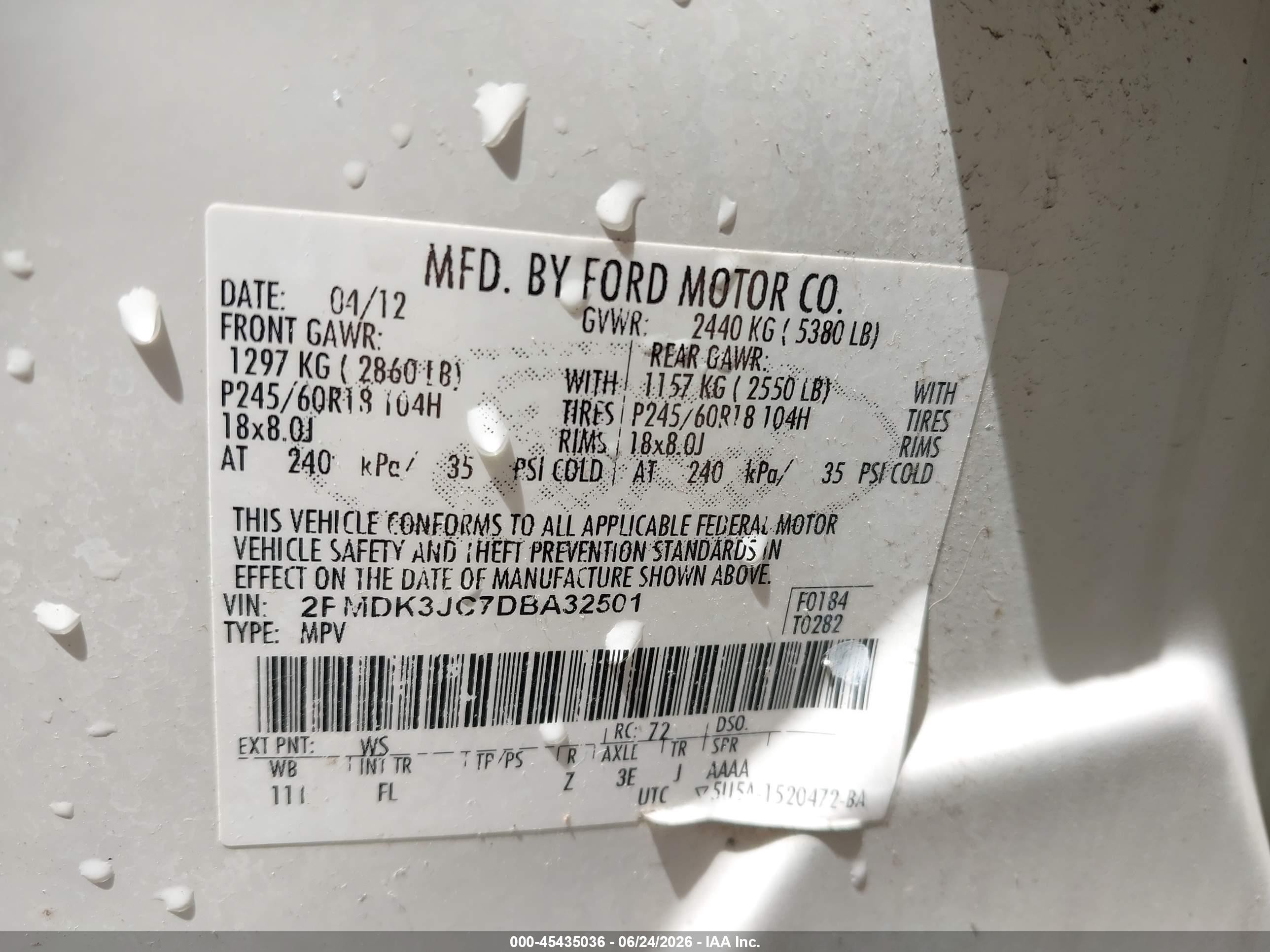 2013 Ford Edge Sel White vin: 2FMDK3JC7DBA32501