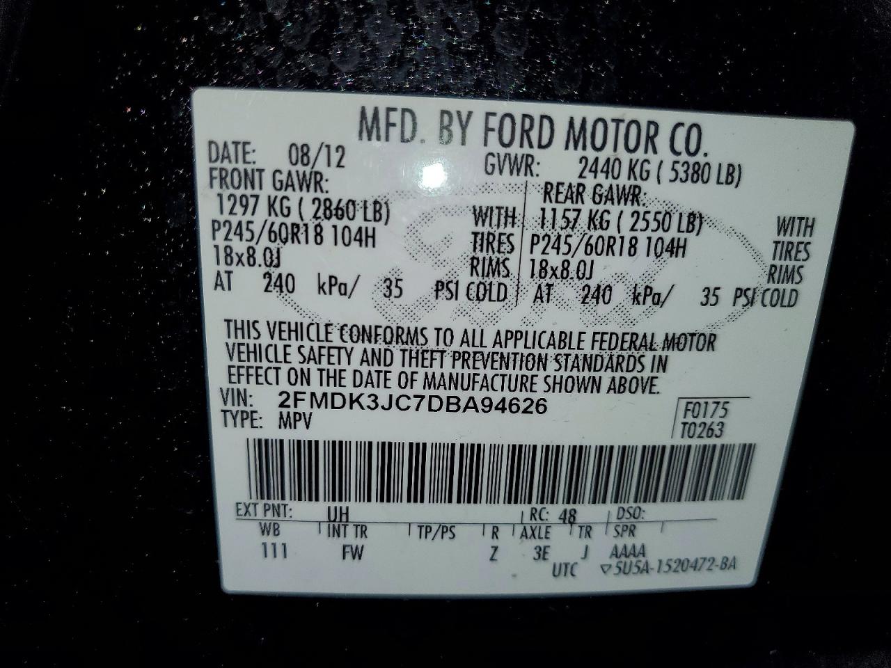 2013 Ford Edge Sel Black vin: 2FMDK3JC7DBA94626