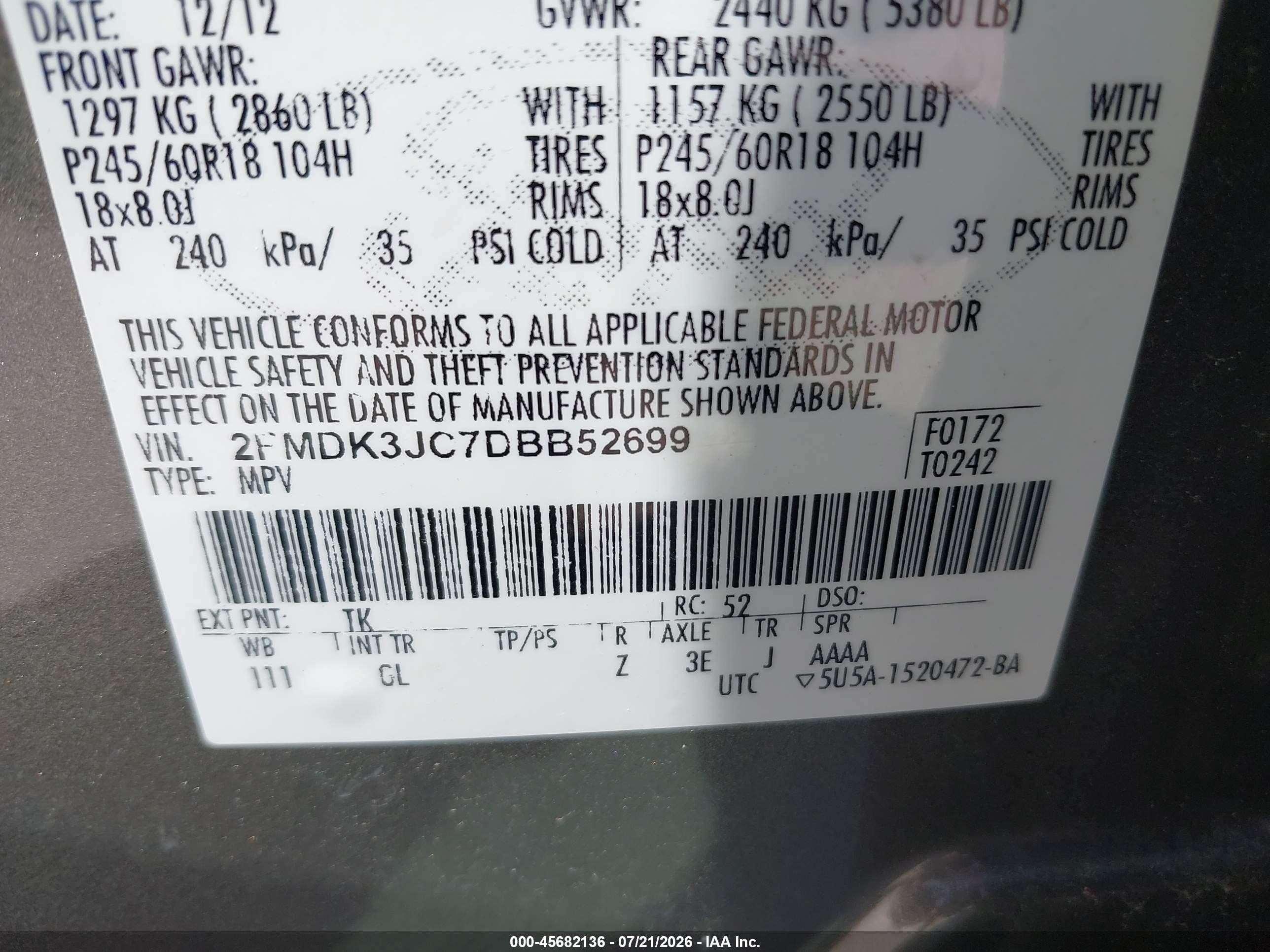 2013 Ford Edge Sel Gray vin: 2FMDK3JC7DBB52699