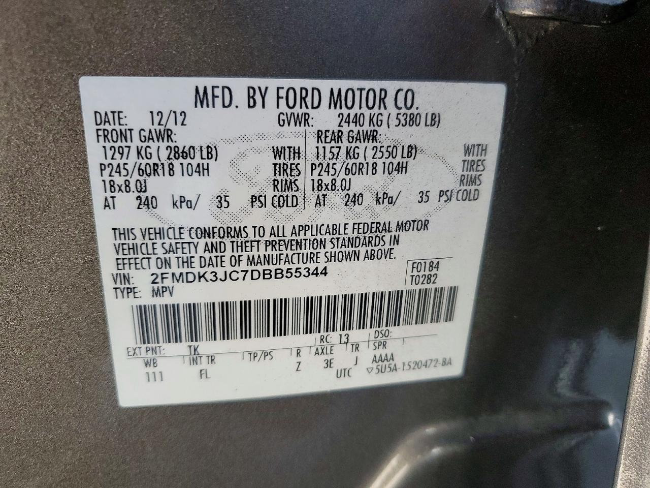 2013 Ford Edge Sel Gray vin: 2FMDK3JC7DBB55344