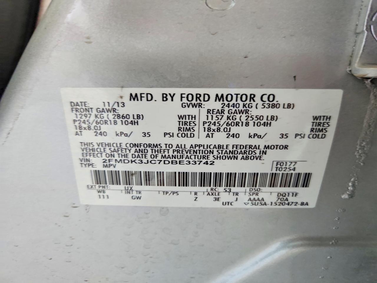 2013 Ford Edge Sel Silver vin: 2FMDK3JC7DBE33742