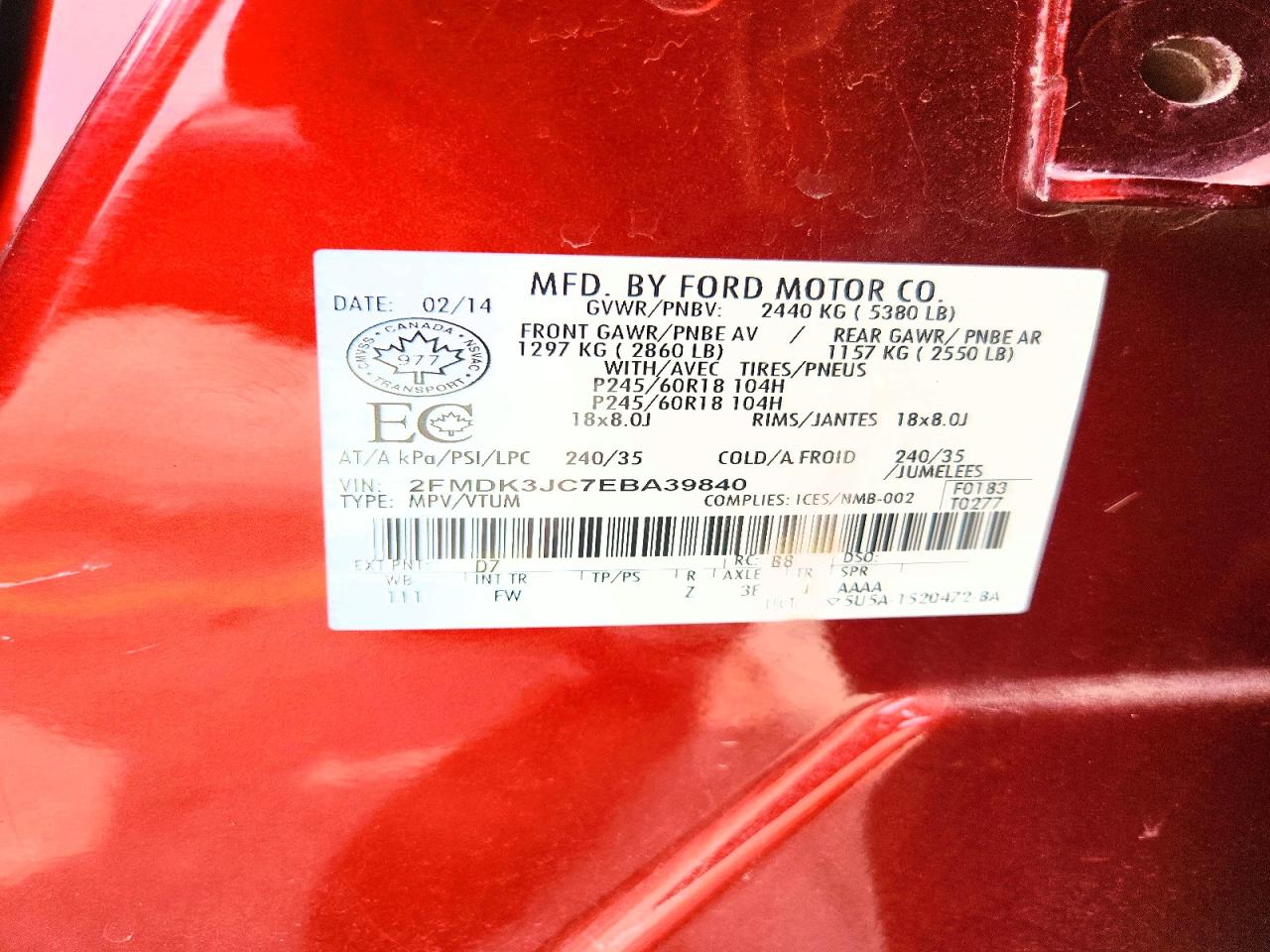 2014 Ford Edge Sel Orange vin: 2FMDK3JC7EBA39840