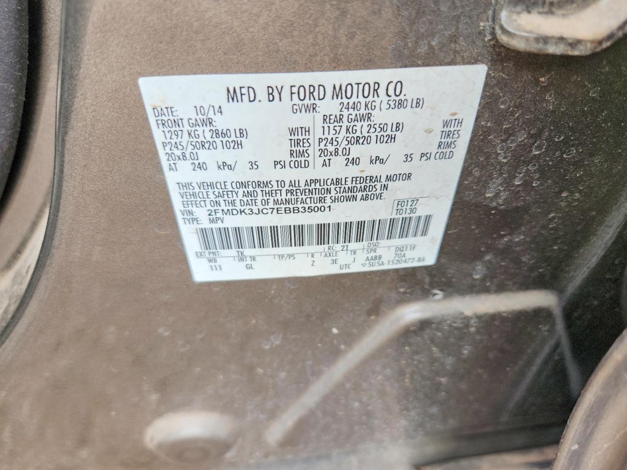 2014 Ford Edge Sel Brown vin: 2FMDK3JC7EBB35001