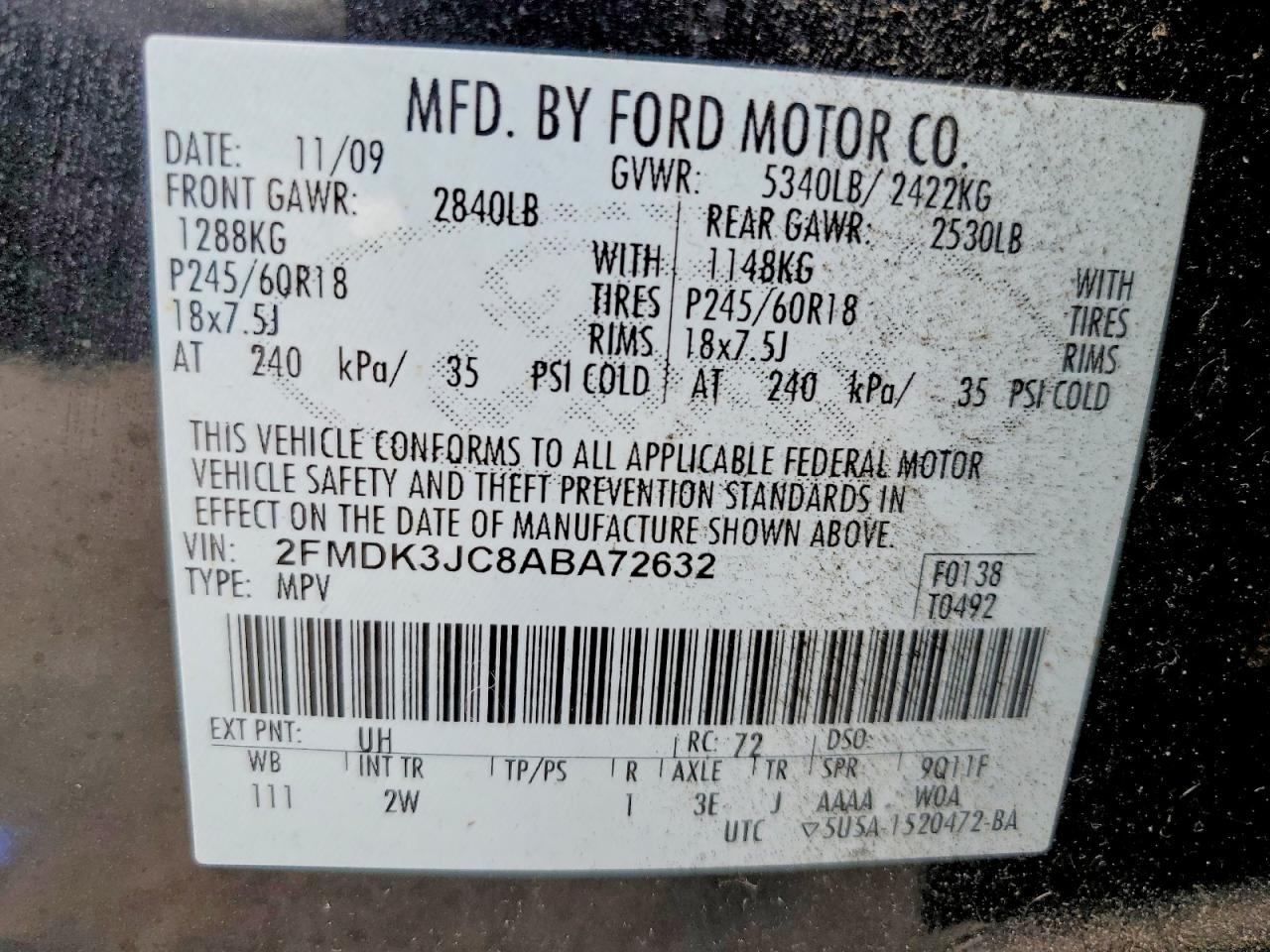 2010 Ford Edge Sel Черный vin: 2FMDK3JC8ABA72632