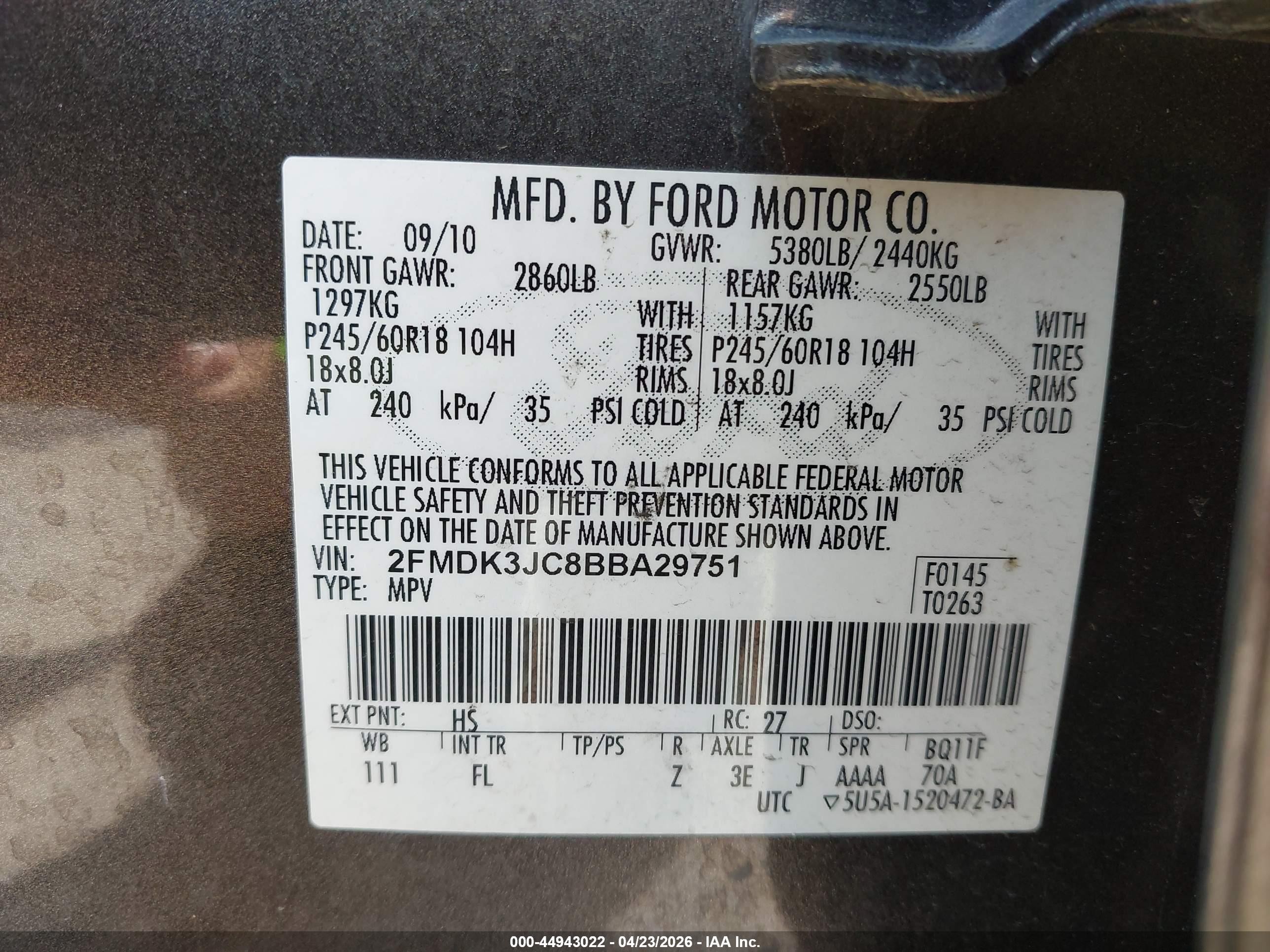 2011 Ford Edge Sel Brown vin: 2FMDK3JC8BBA29751