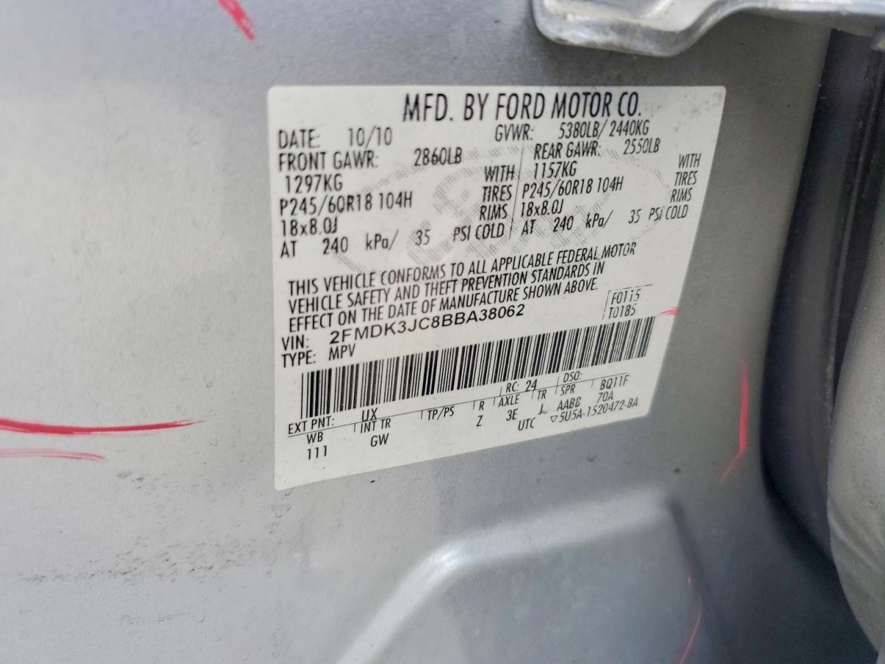 2011 Ford Edge Sel Silver vin: 2FMDK3JC8BBA38062