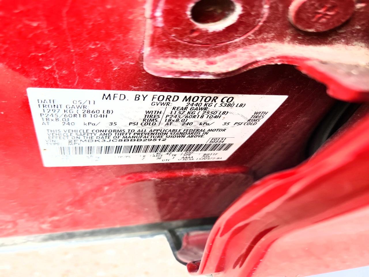 2011 Ford Edge Sel Maroon vin: 2FMDK3JC8BBB29512
