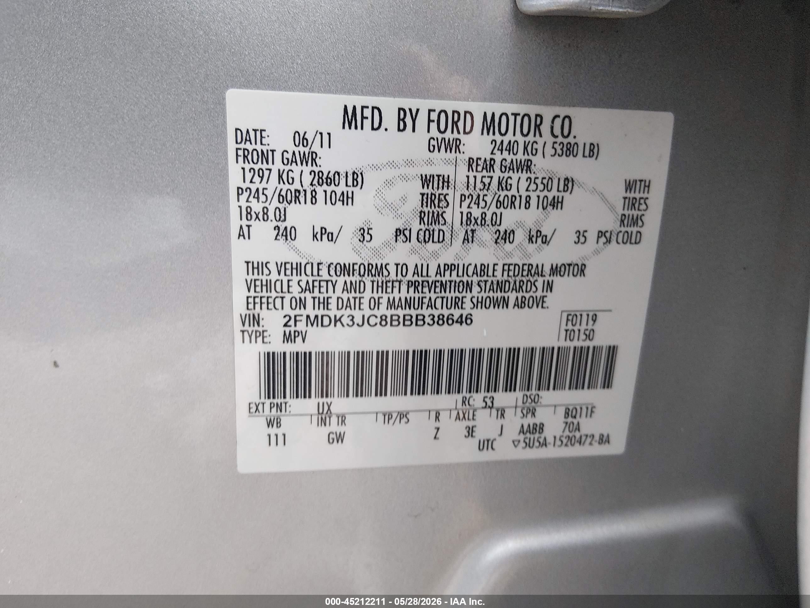 2011 Ford Edge Sel Silver vin: 2FMDK3JC8BBB38646