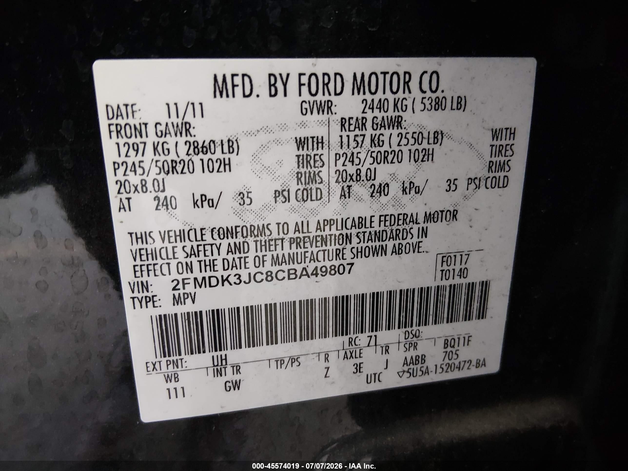 2012 Ford Edge Sel Черный vin: 2FMDK3JC8CBA49807