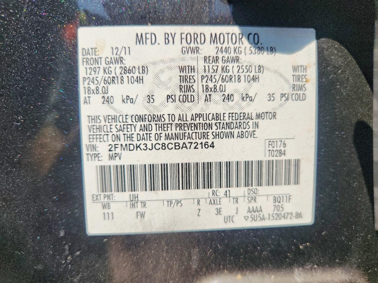 2012 Ford Edge Sel Black vin: 2FMDK3JC8CBA72164