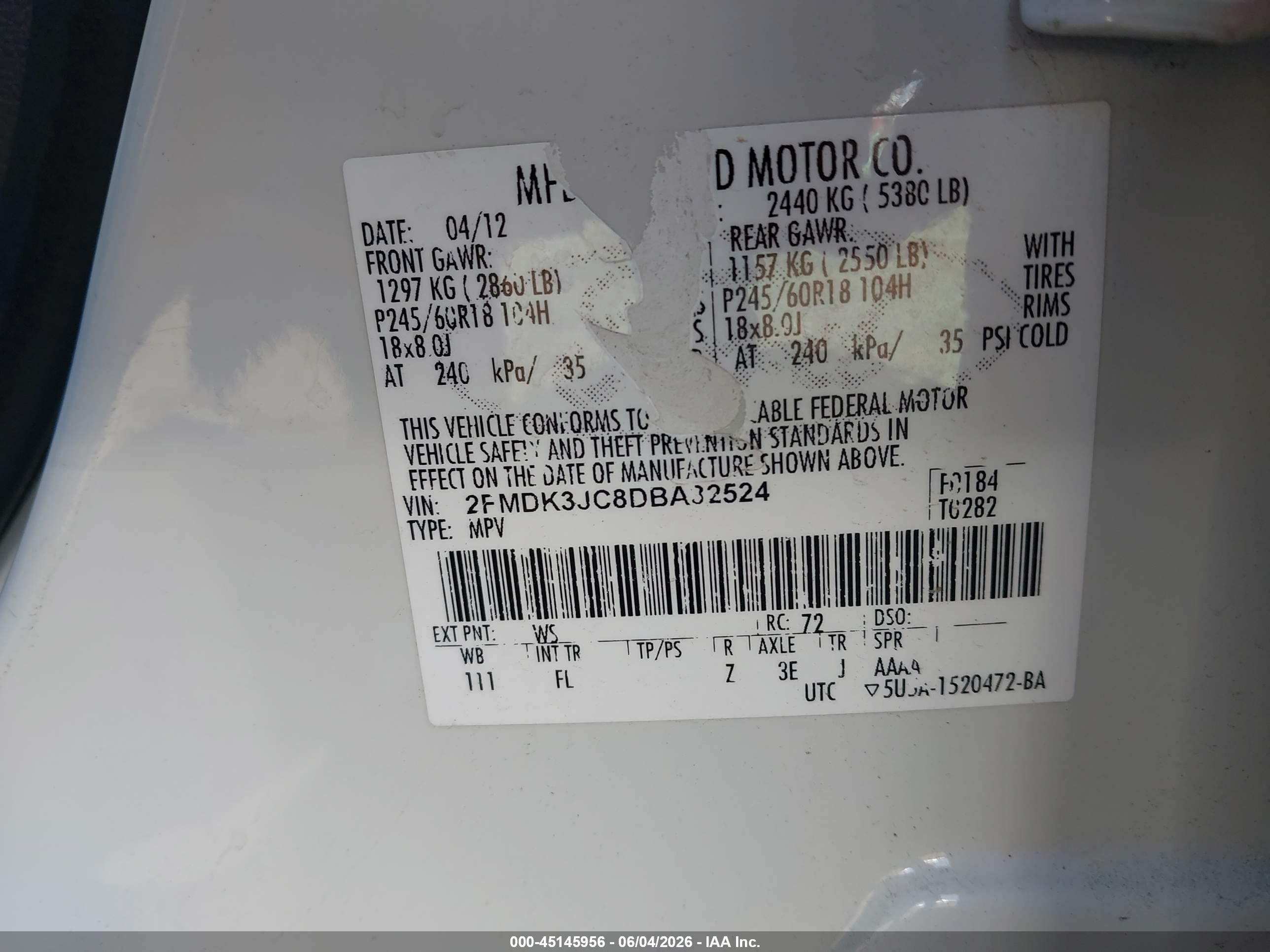 2013 Ford Edge Sel White vin: 2FMDK3JC8DBA32524