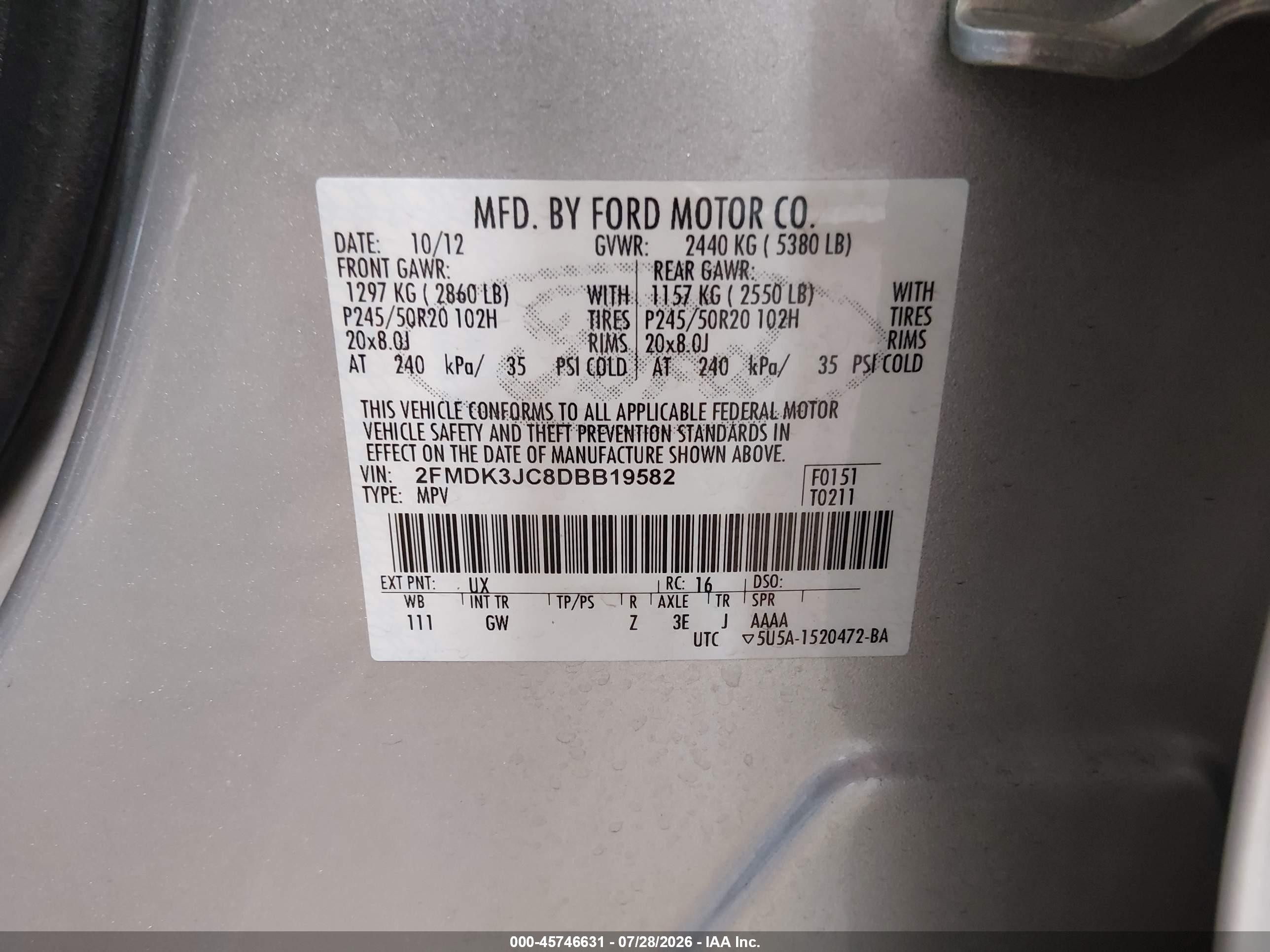 2013 Ford Edge Sel Silver vin: 2FMDK3JC8DBB19582